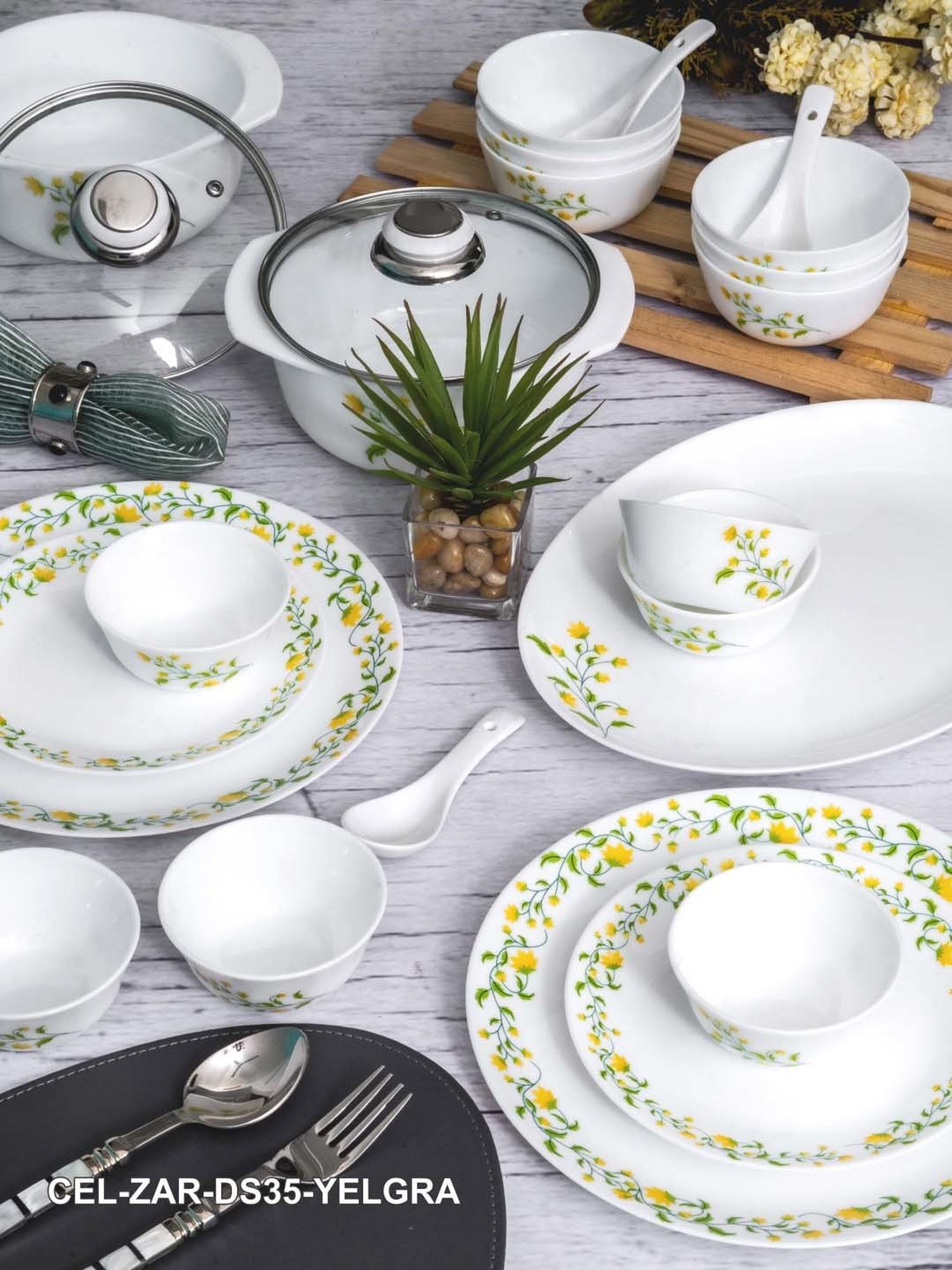 Cello White Opalware 35-Piece Dinner Set