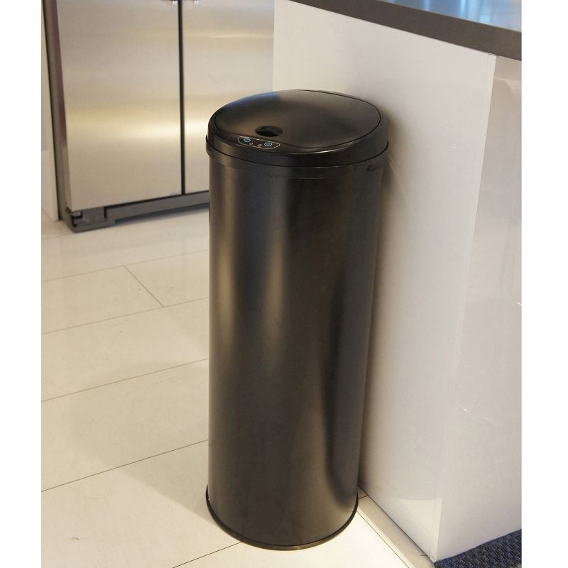 iTouchless Sensor Kitchen Trash Can with AbsorbX Odor Filter Round 13 Gallon Black Stainless Steel