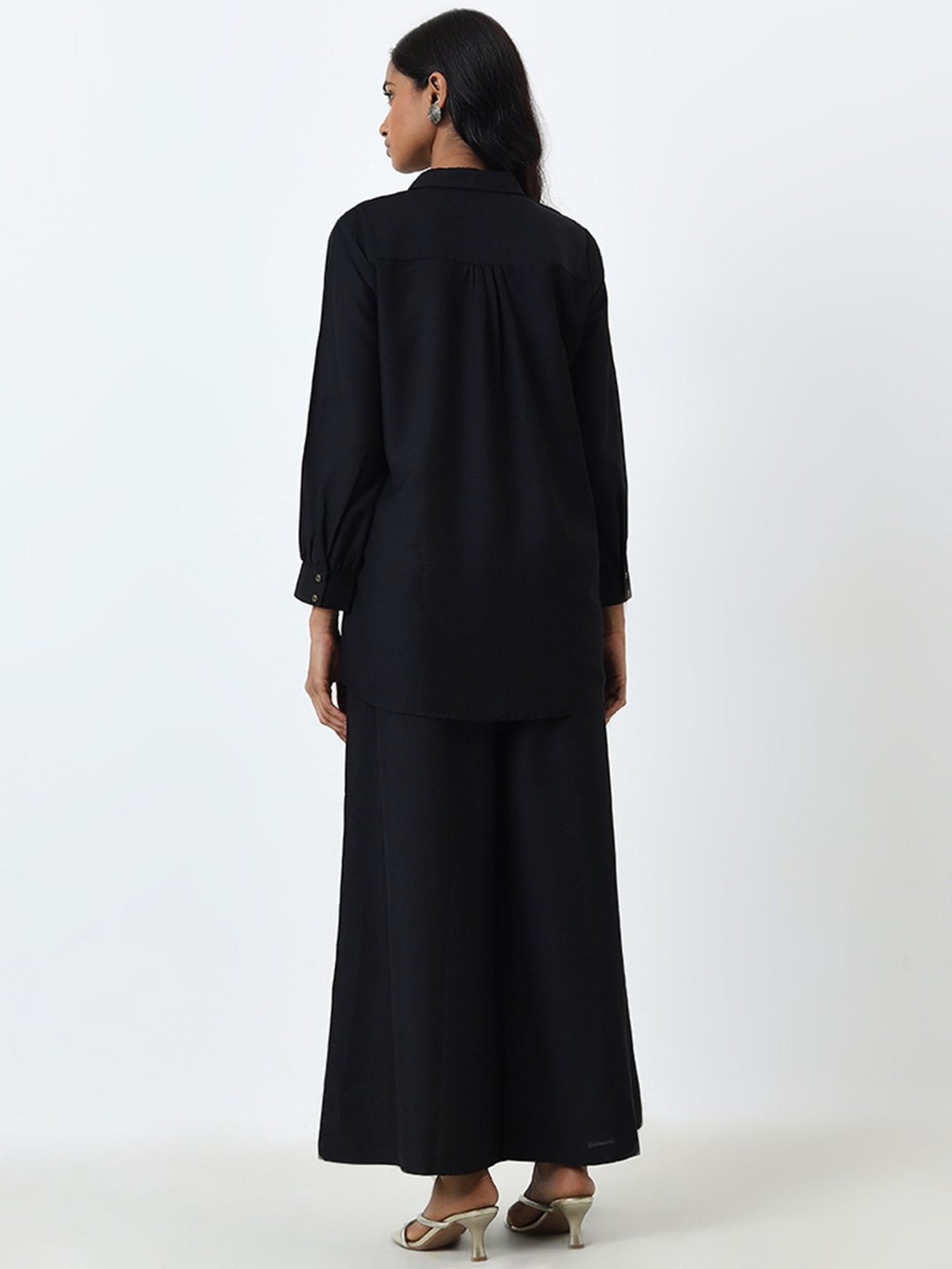 Vark by Westside Black Floral Embroidered Tunic and Palazzos Set