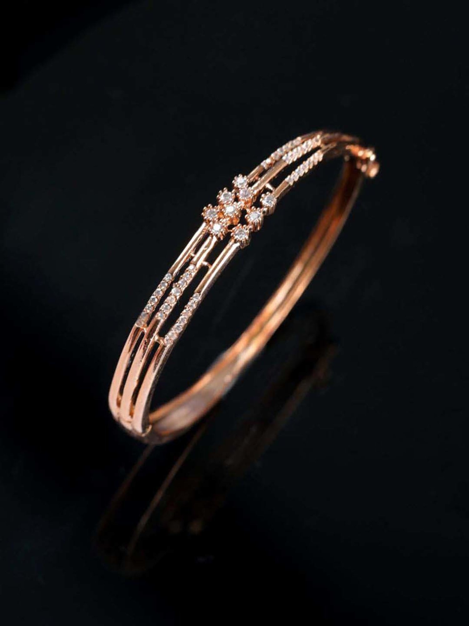 Jazz & Sizzle Rose Gold & Silver-Toned Brass AD Rose Gold-Plated Bangle-Style Bracelet for Women