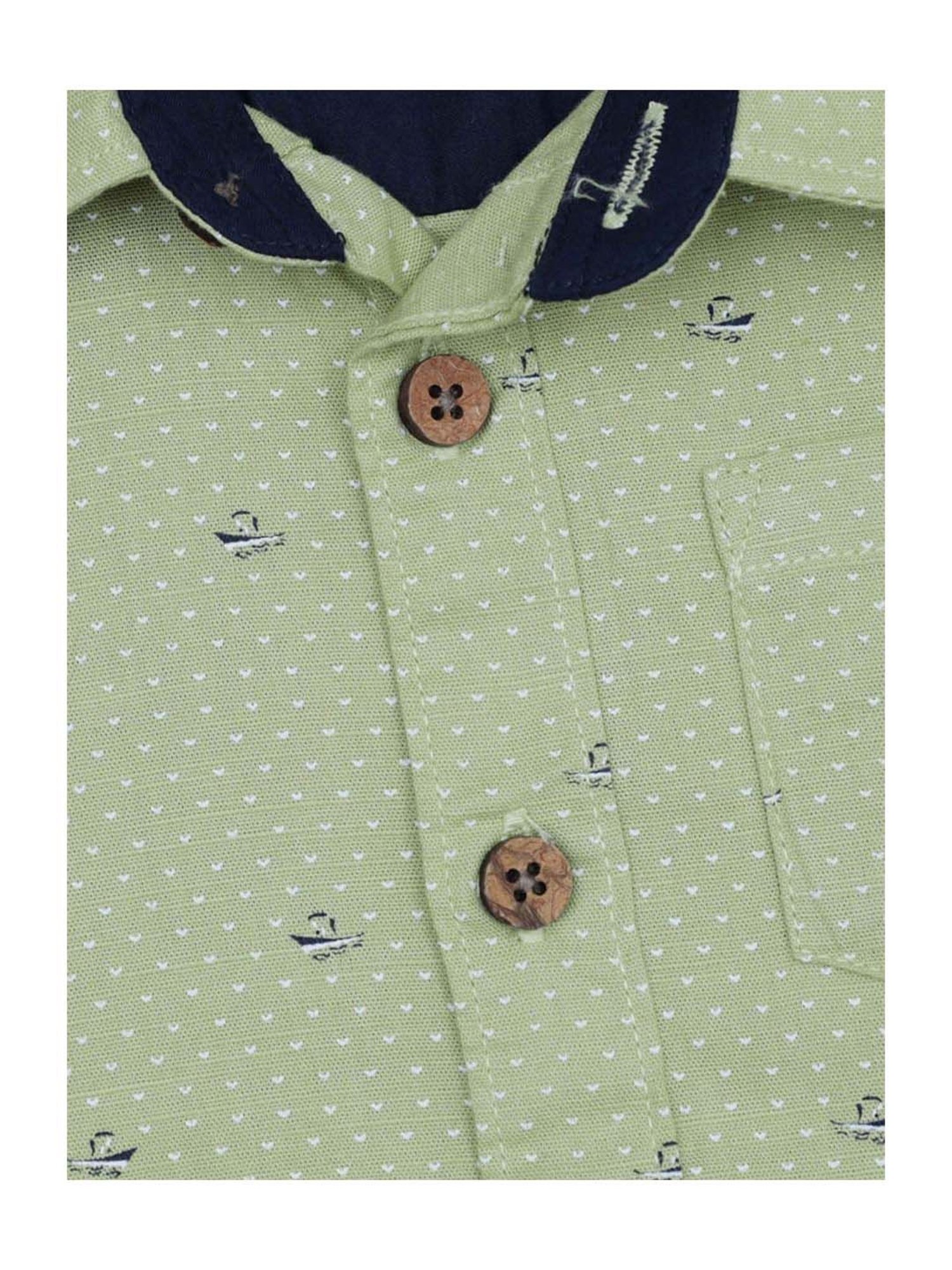 Manet Kids Green Cotton Printed Shirt