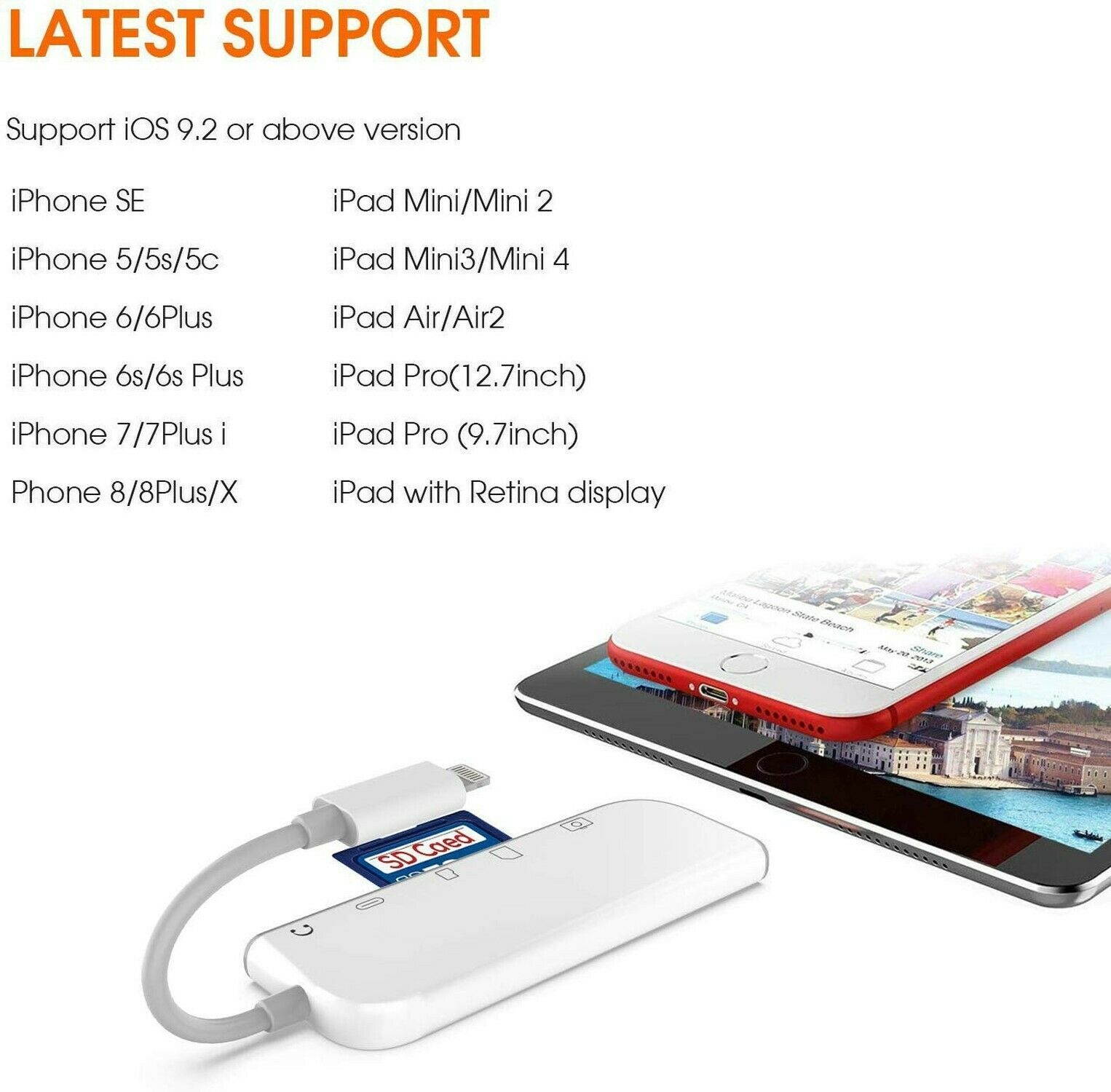 Boost SD Card Reader, 5 in 1 USB Camera Connection Kit SD/TF Card Reader, Tra...