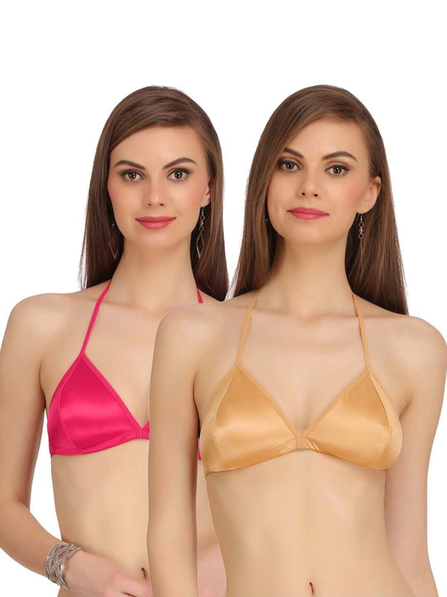 AROUSY Golden & Pink Cotton Backless Bras - Pack Of 2