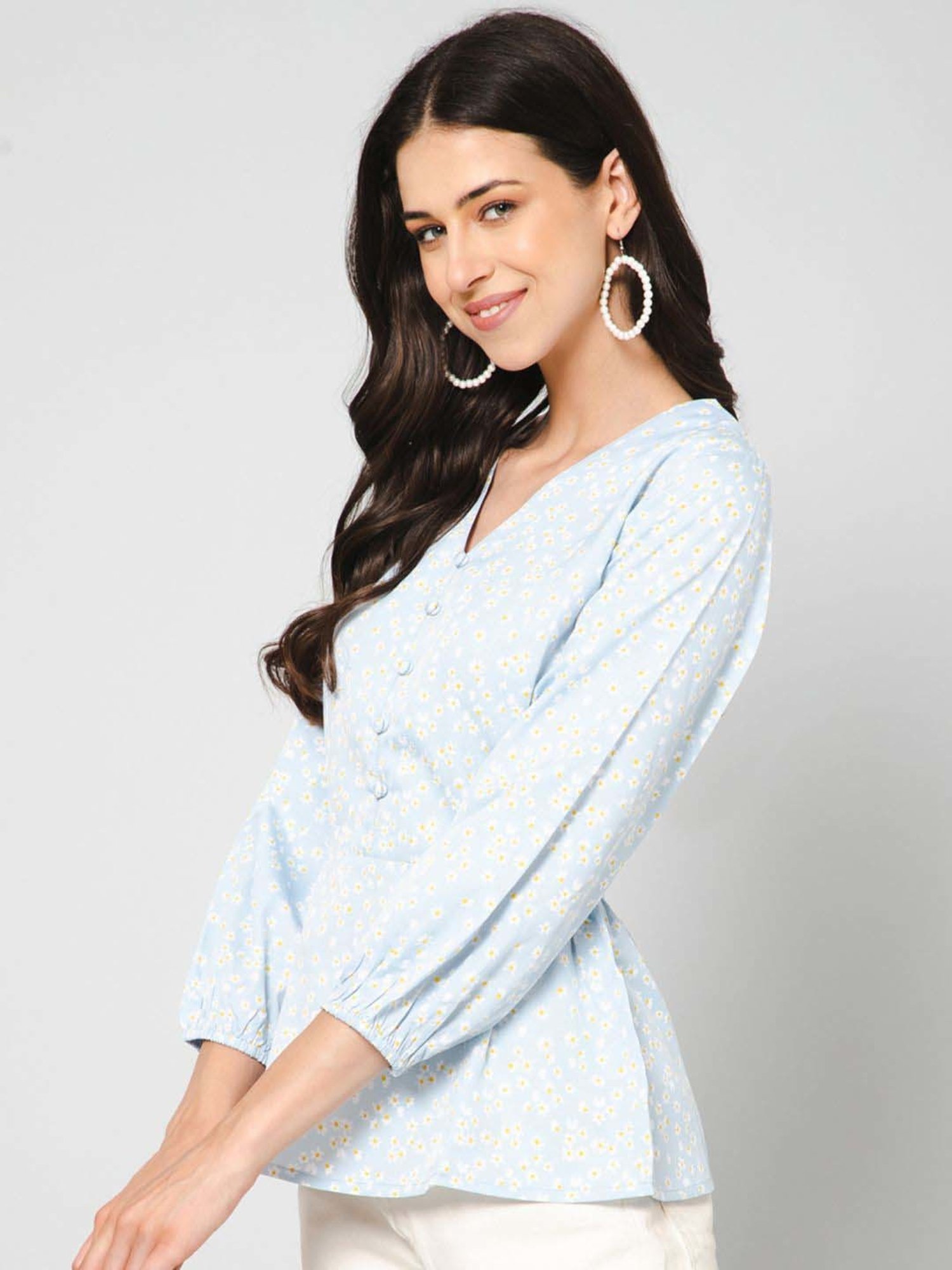 PURYS Blue Printed Top