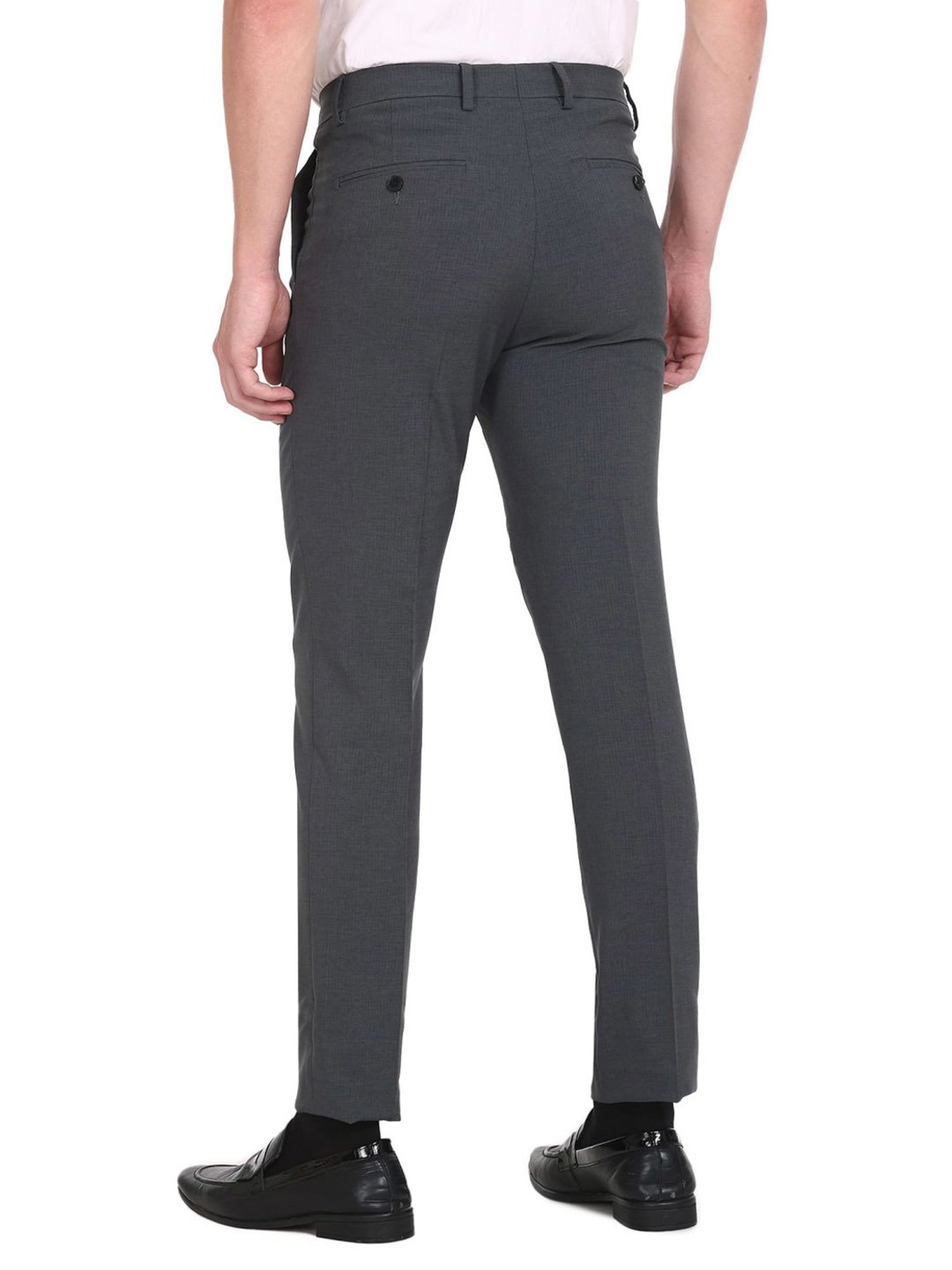 Arrow Grey Slim Fit Self Pattern Trousers