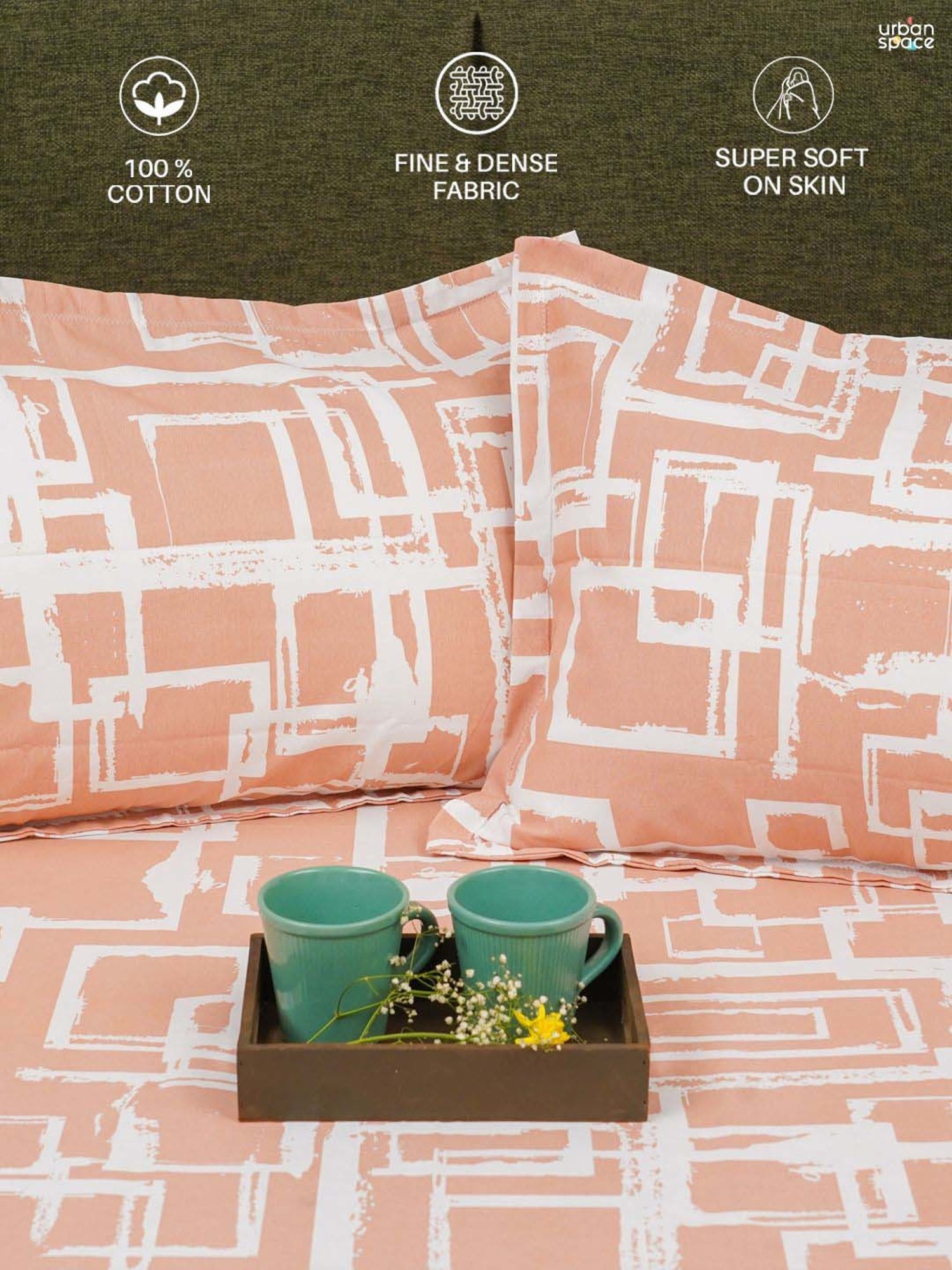 House This Juniper Blue Cotton 600 TC Double Size Bedsheet With Pillow Covers