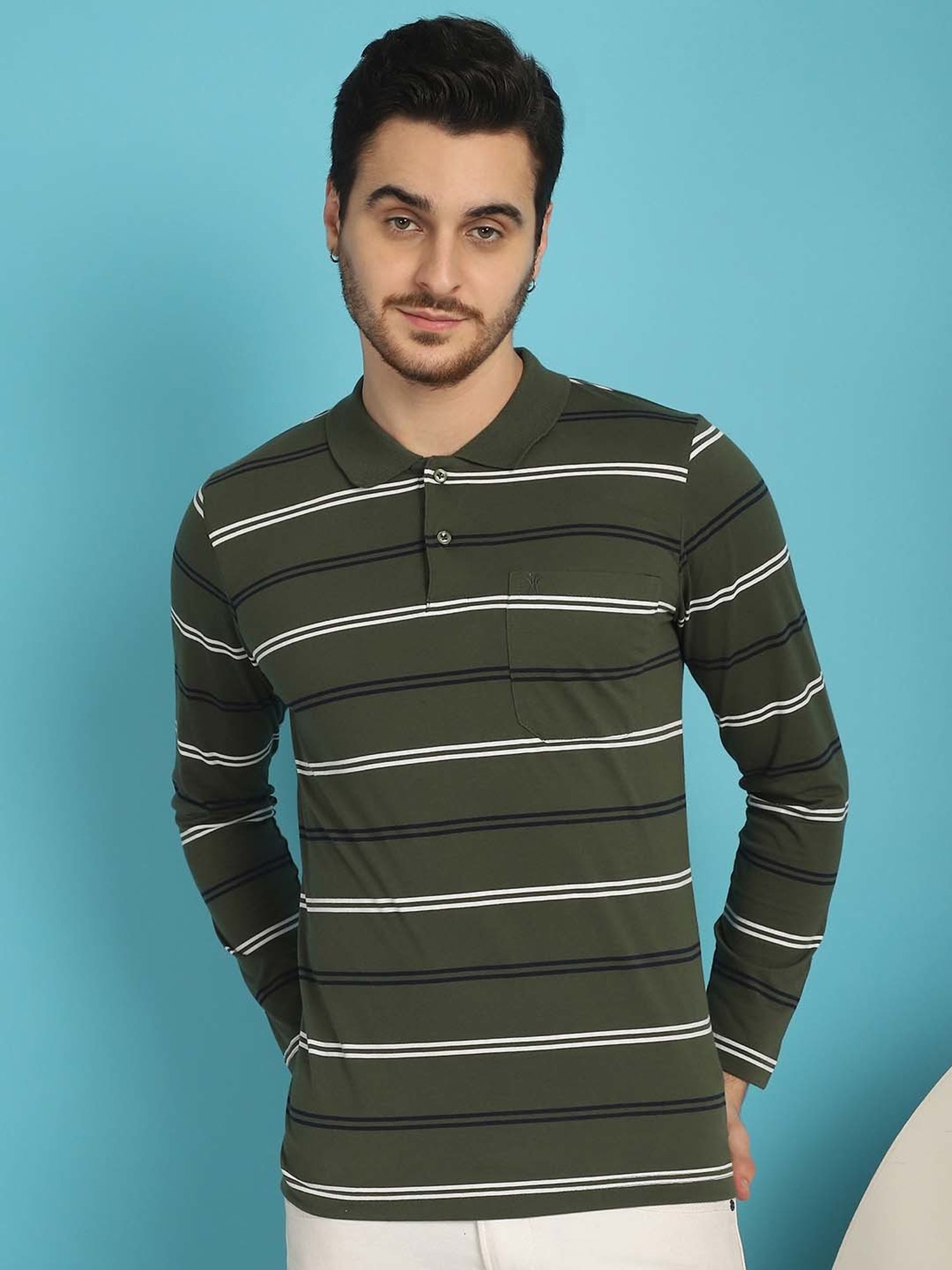 Venitian- Forbidden Clothing Green Regular Fit Striped Polo T-Shirt