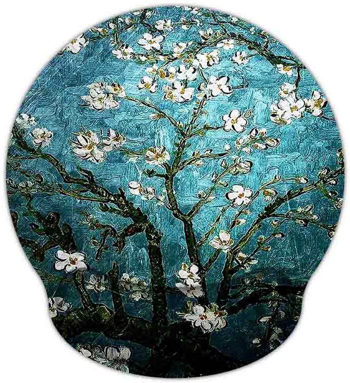 Meffort Inc Mouse Pad with Wrist Rest Support & Non-Slip Base, Durable Ergonomic Gaming Mousepad - Van Gogh Almond Blossoming