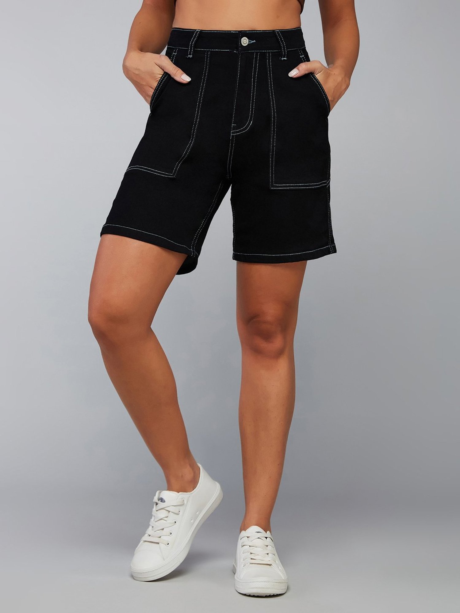 DOLCE CRUDO Black Denim Regular Fit High Rise Shorts