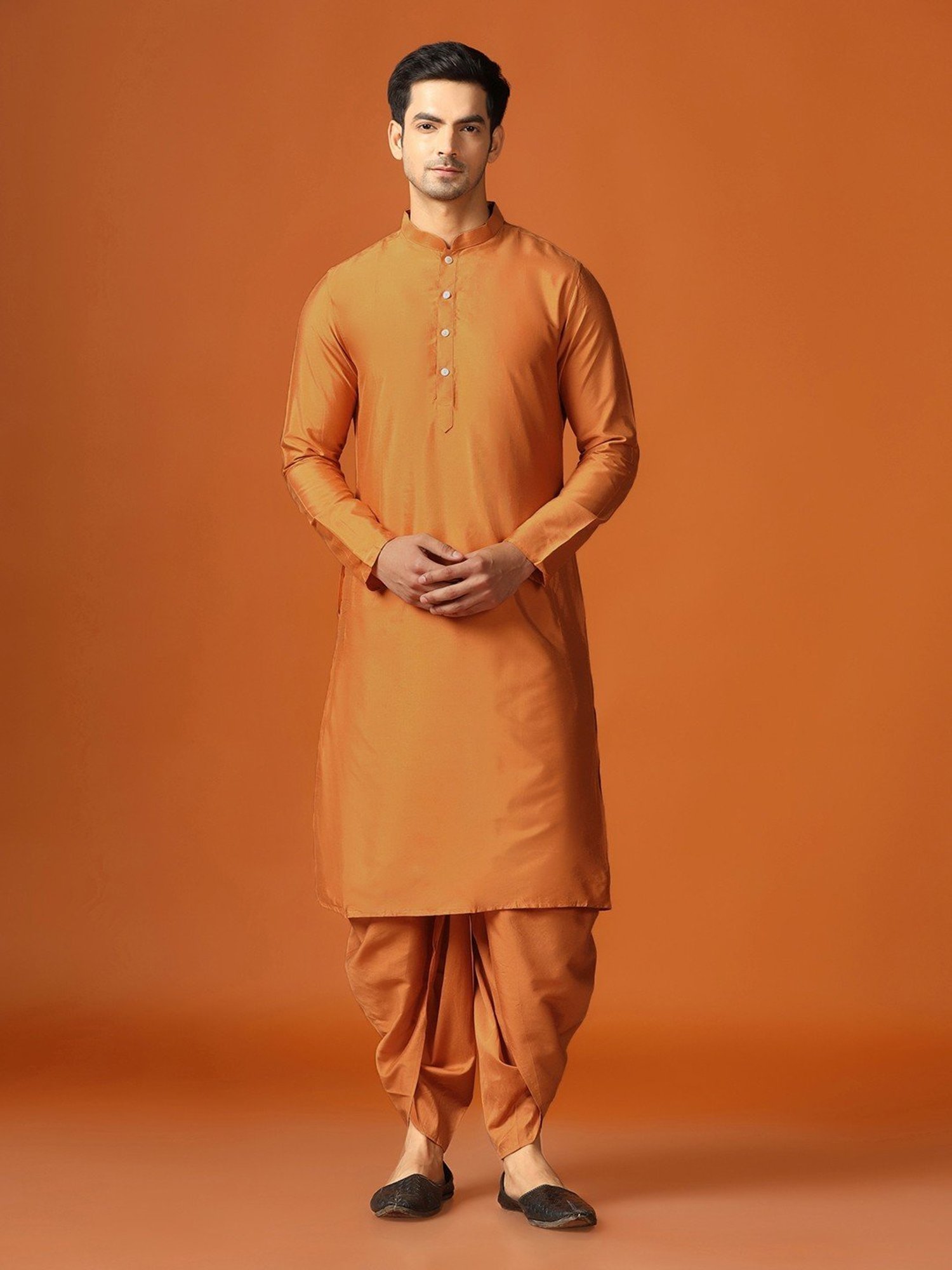 KISAH Mid Maroon Regular Fit Self Pattern Sherwani Set