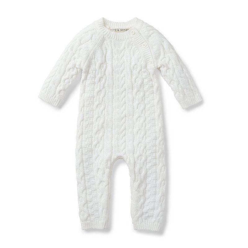 Hope & Henry Baby Layette Ivory Cable Knit Sweater Romper Size 0-3 Months, Soft White, 0-3 Months