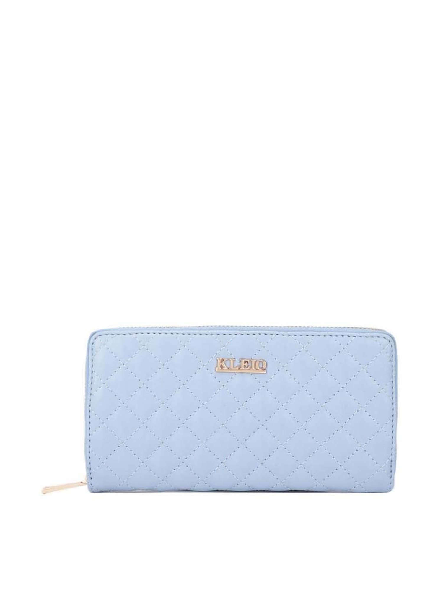 KLEIO Blue Quilted Zip Around Wallet for Women