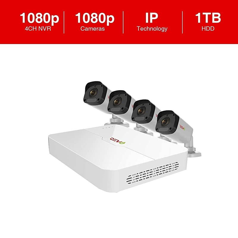 Ultra HD 4 Ch. 1TB HDD IP NVR Video Security System, 4 x 1080P Bullet Security Cameras - Remote Access Via Smart Phone, Tablet, PC & MAC (RU41B4E-1T)