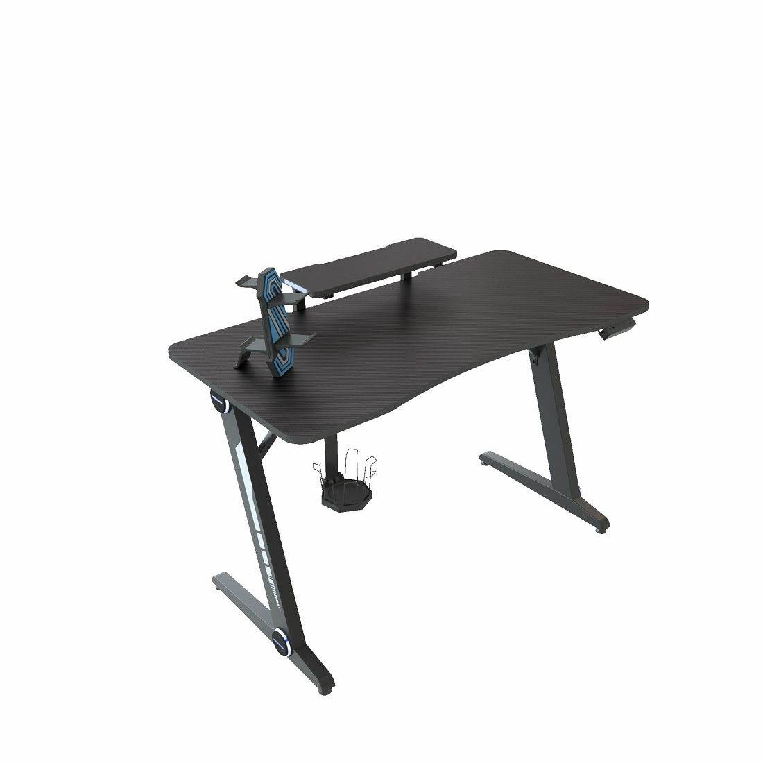 Z-shaped Game Table with Monitor Stand & RGB Light & Cup Holder & Headphone Hook & Plug board Holder, Size: 47.24x23.62x30 inch