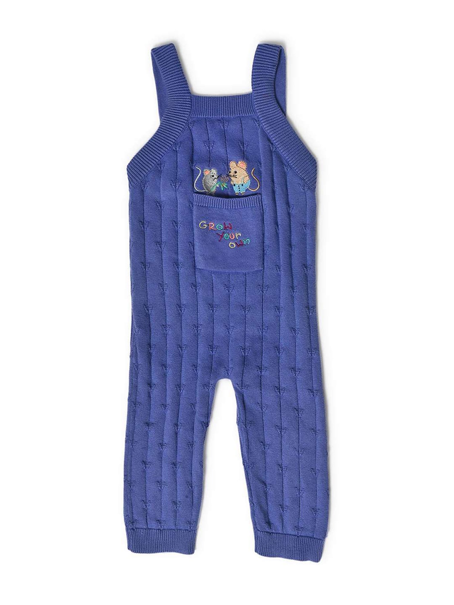 MiArcus Kids Blue Cotton Embroidered Dungaree