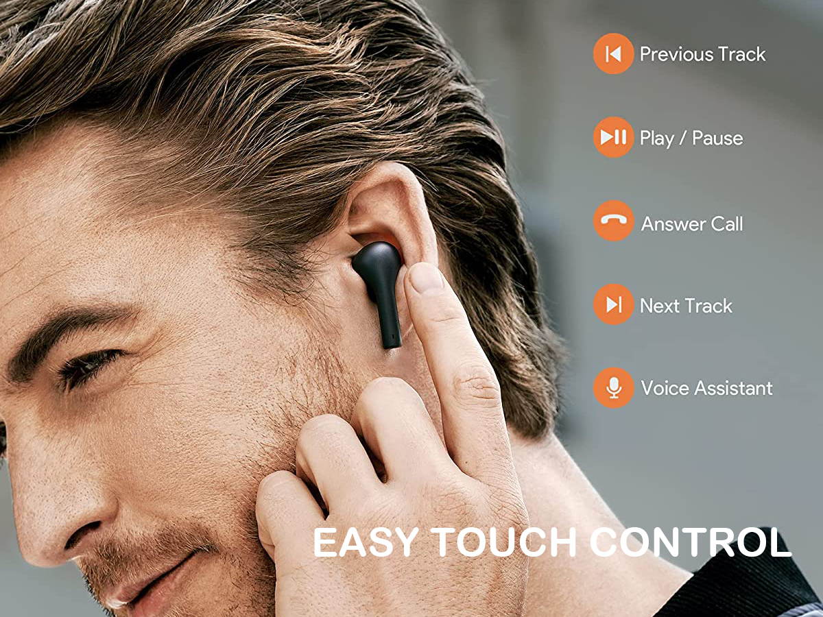 Upgraded Wireless Earbuds, Bluetooth Headphones with Noise Cancelling Mics, 30H Playtime, IPX6 Waterproof Bluetooth Earphones in-Ear with 5 Sizes Tips for iPhone, Android, Charging Case Included