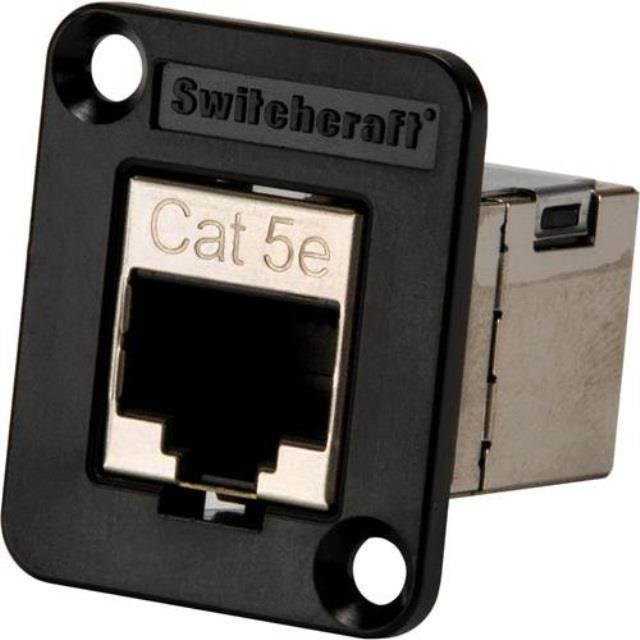 switchcraft ehrj45p5es rj45 cat5e feedthru panel mount jack, shielded, plastic black housing