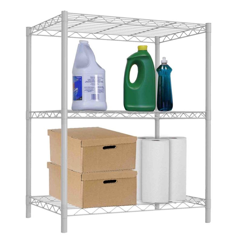 Home Basics 3 Tier Commercial Grade Steel Multi-Purpose Adjustable Wire Shelving Unit with 50 lb Weight Capacity Per Shelf, White
