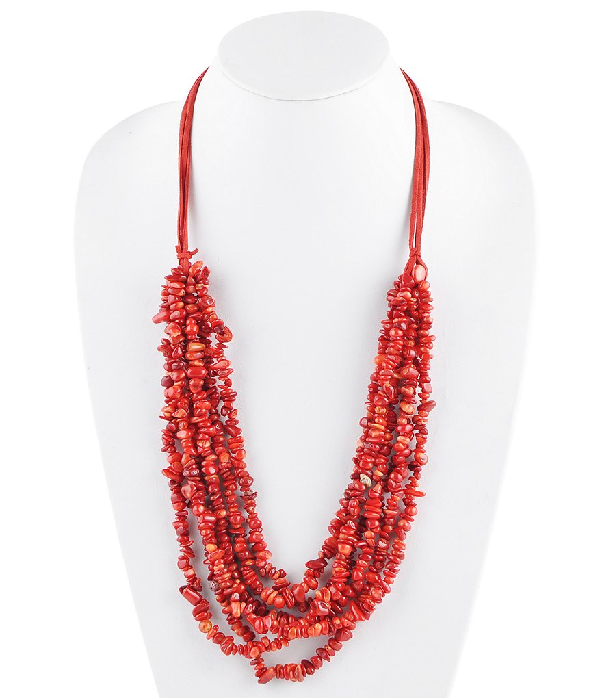 Barse Long Red Coral Chip Necklace