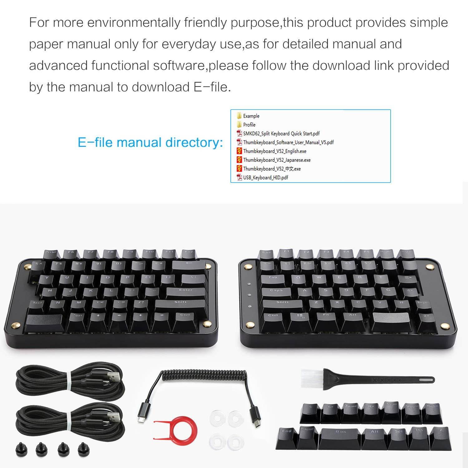 Koolertron Programmable Split Mechanical Keyboard, All 89 Keys Programmable Ergonomic Keypad with OEM Gateron Black Switch, 8 Macro Keys - [SMKD62] (OEM Black Switch (White Backlit))