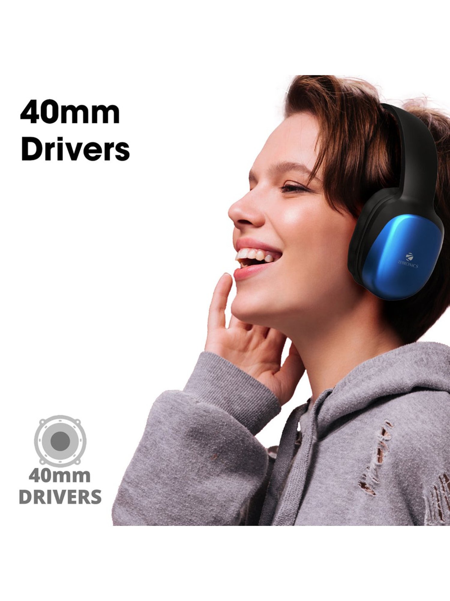 Zebronics Zeb-Thunder Pro Over The Ear Bluetooth Headphone with Mic (Blue)