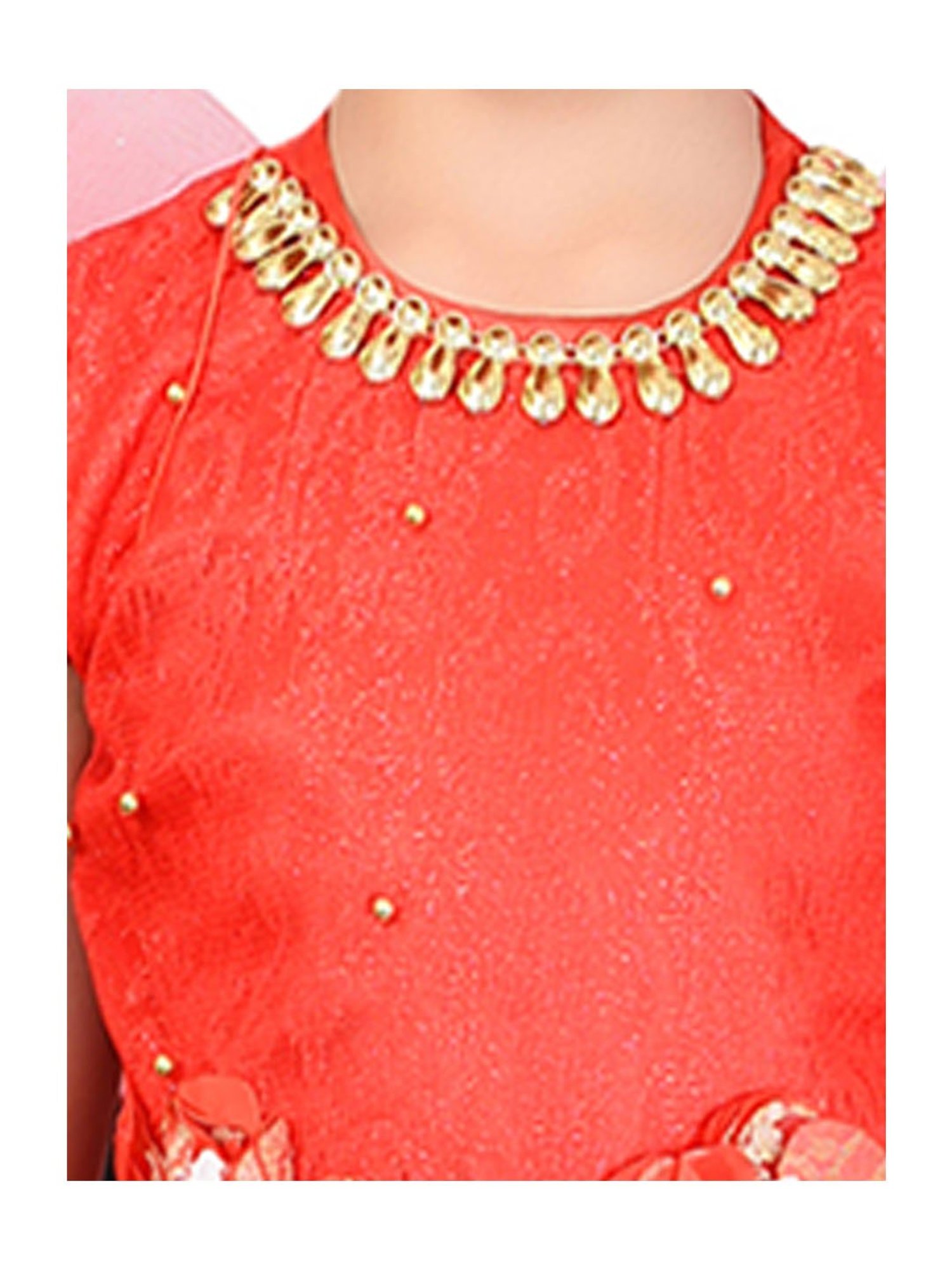 Ahhaaaa Kids Red Embellished Dress, Wings, Hair Band with Fairy Stick