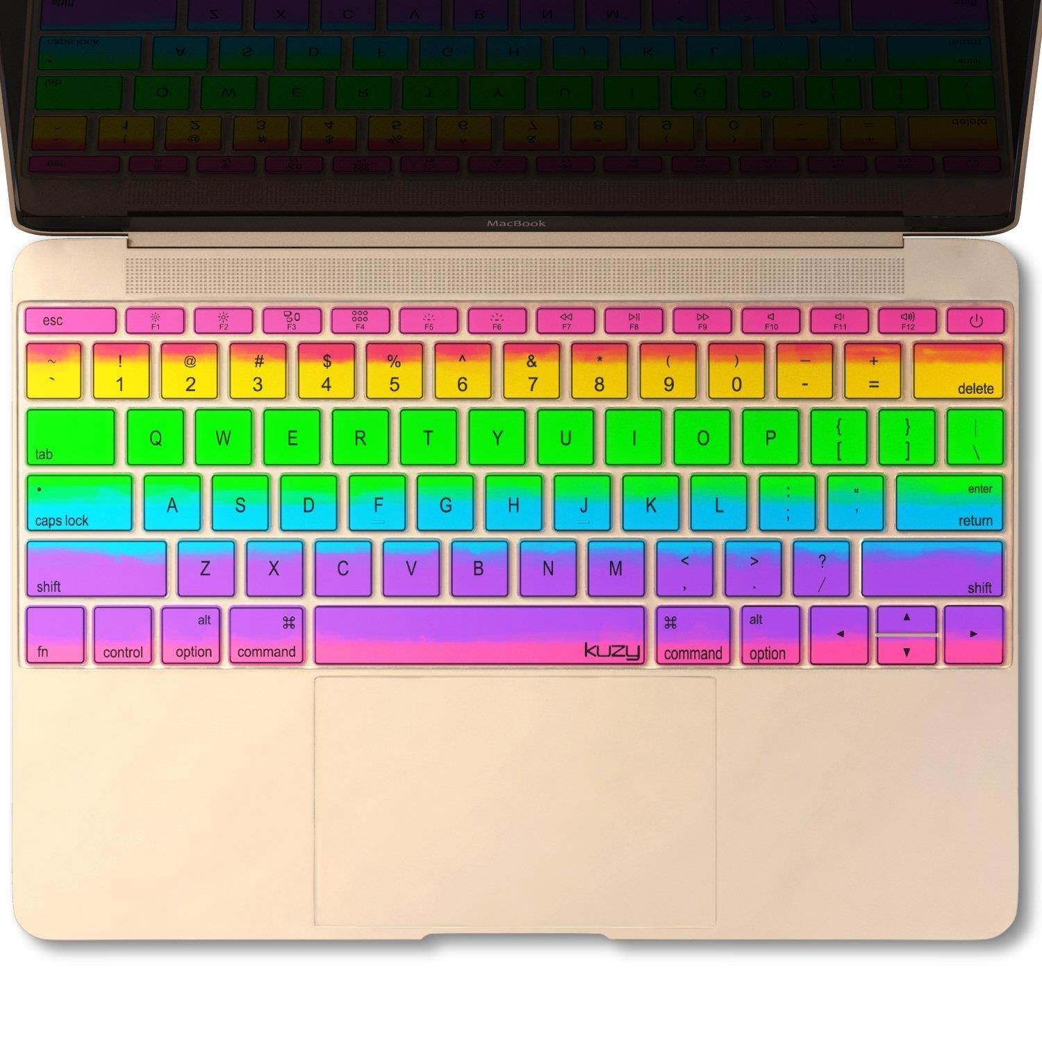 Kuzy RAINBOW Keyboard Cover for MacBook Pro 13 inch A1708 (No TouchBar) Release 2016 & MacBook 12" A1534 NEWEST Silicone Skin - Rainbow