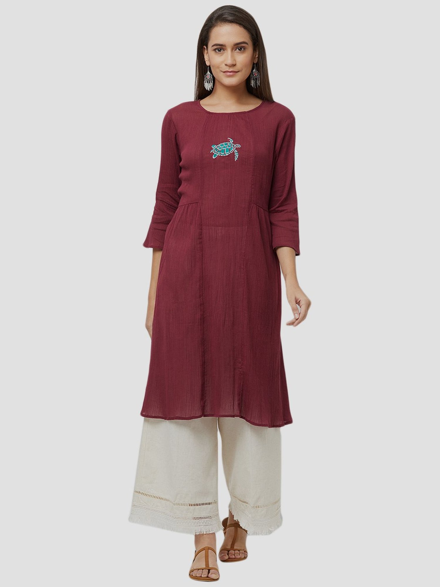 Fusion Beats Light Grey Embroidered A Line Kurta