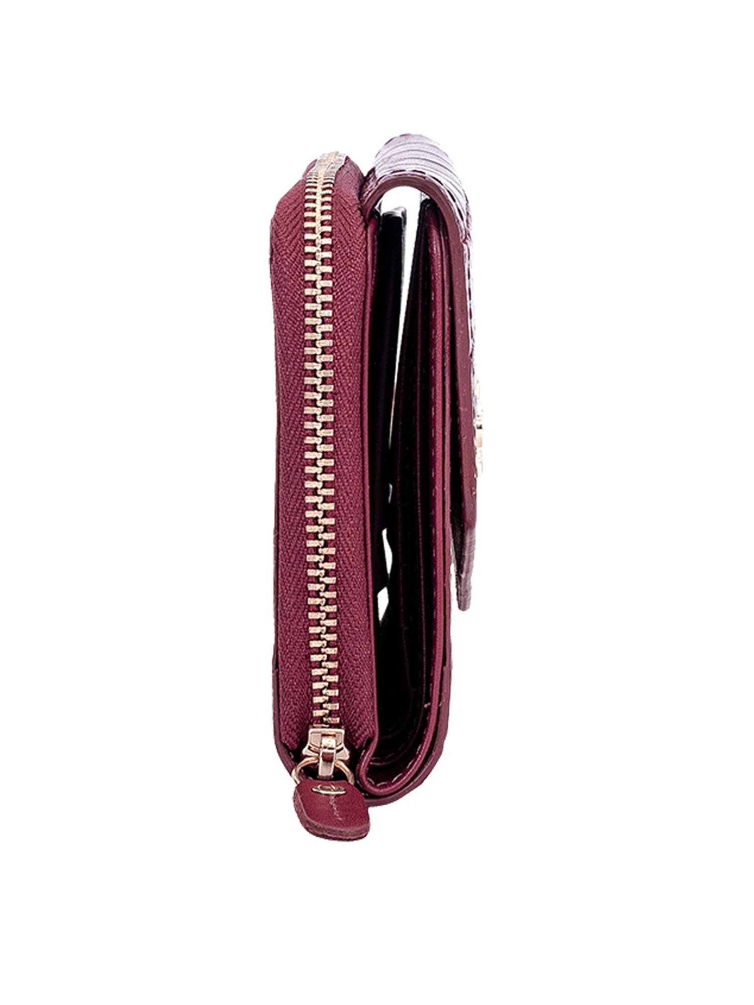 Eske Ellet Maroon Textured Tri-Fold Wallet for Women