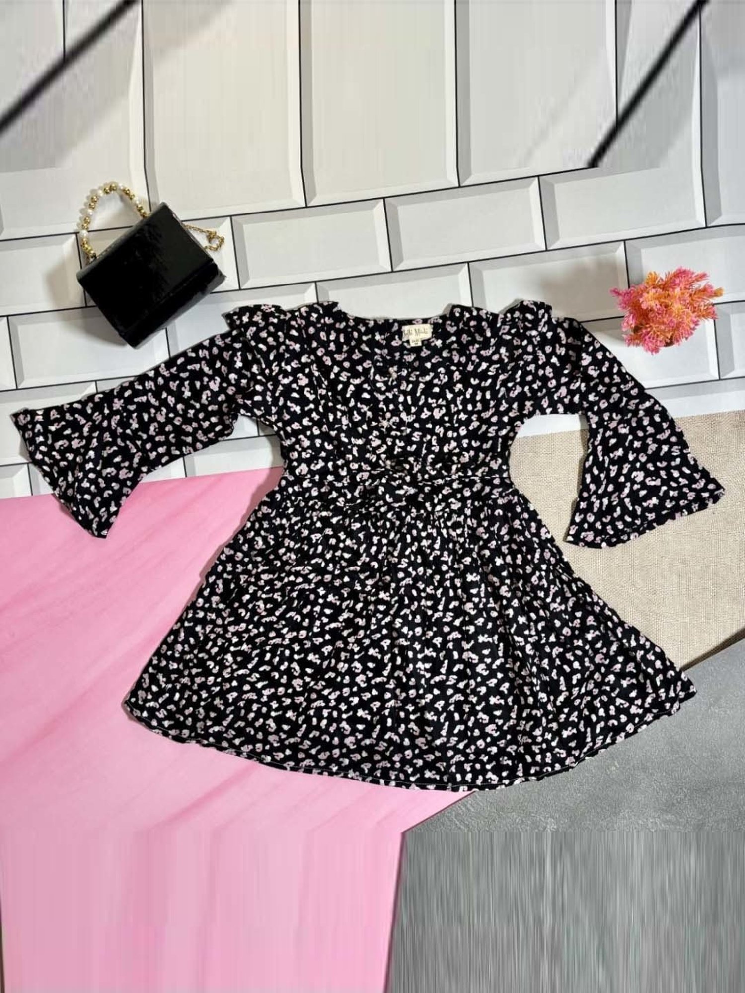 Bella Moda Kids Black Cotton Printed Dress