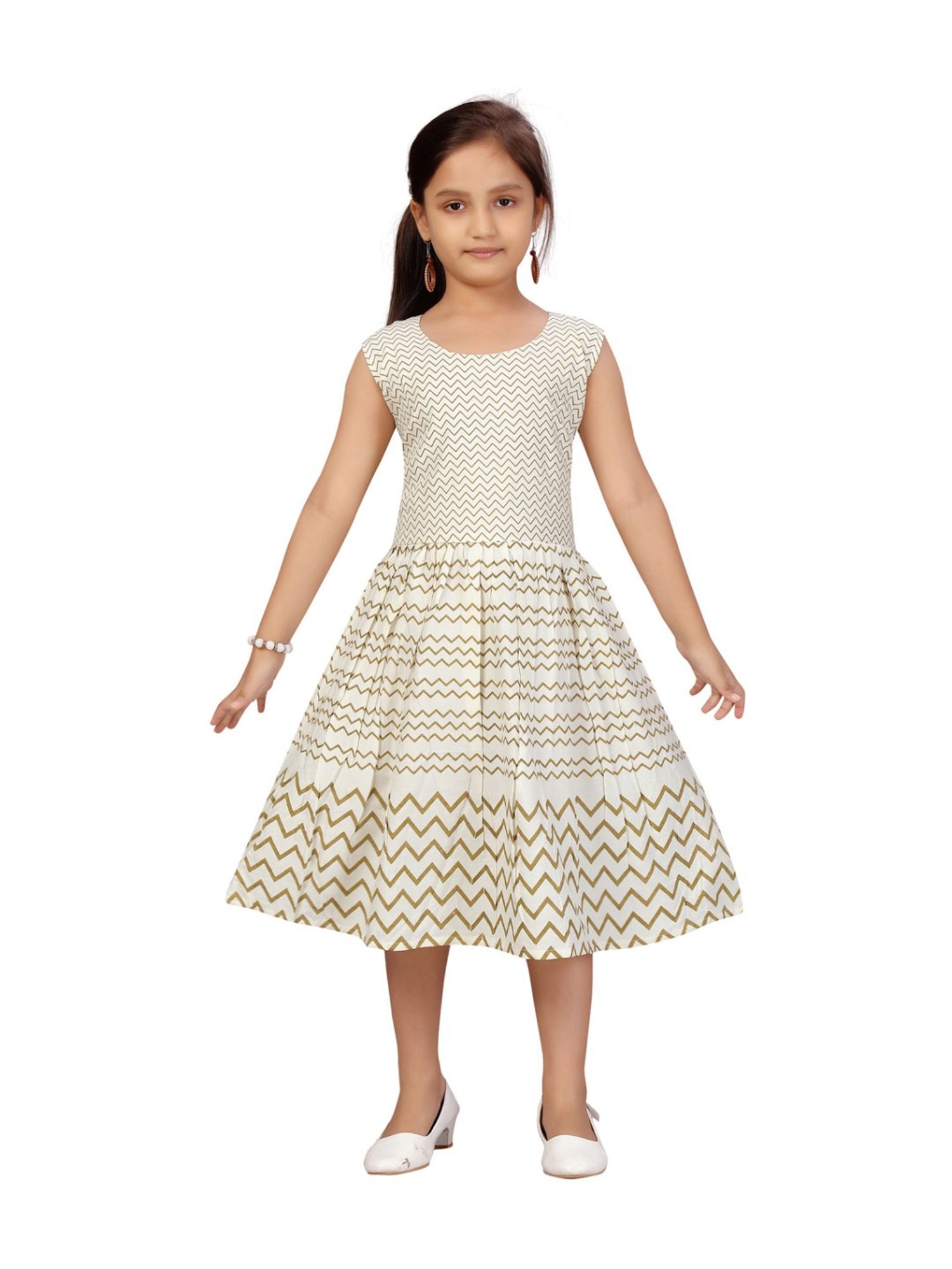 Aarika Kids Cream Cotton Striped Dress