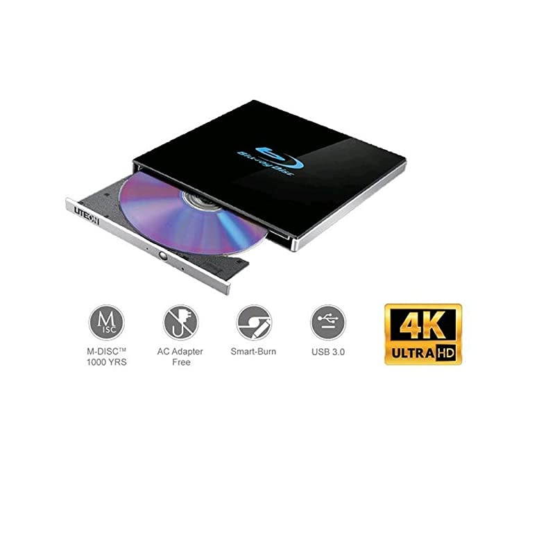 24x Ultra-Slim Portable USB 3.0 Blu-Ray UHD/DVD Writer Optical Drive EB1 - Supports BDXL/BD/DVD/CD/UHD/M-Disc - Bonus CyberLink Media Suite 10 Windows Software
