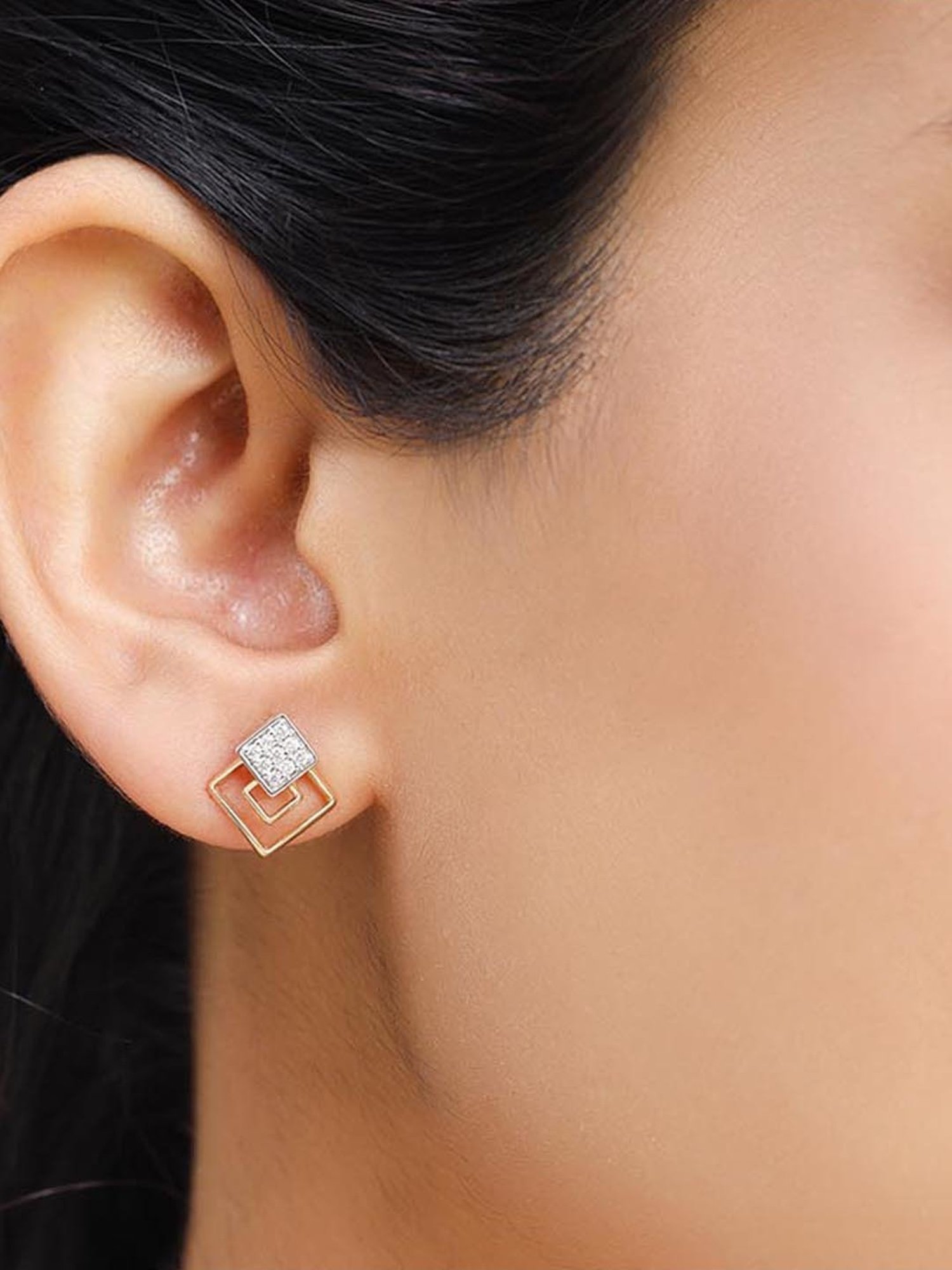 Mia by Tanishq Nature's Finest 14k Gold Sparkling Trio of Rhombus Diamond Stud Earrrings for Women