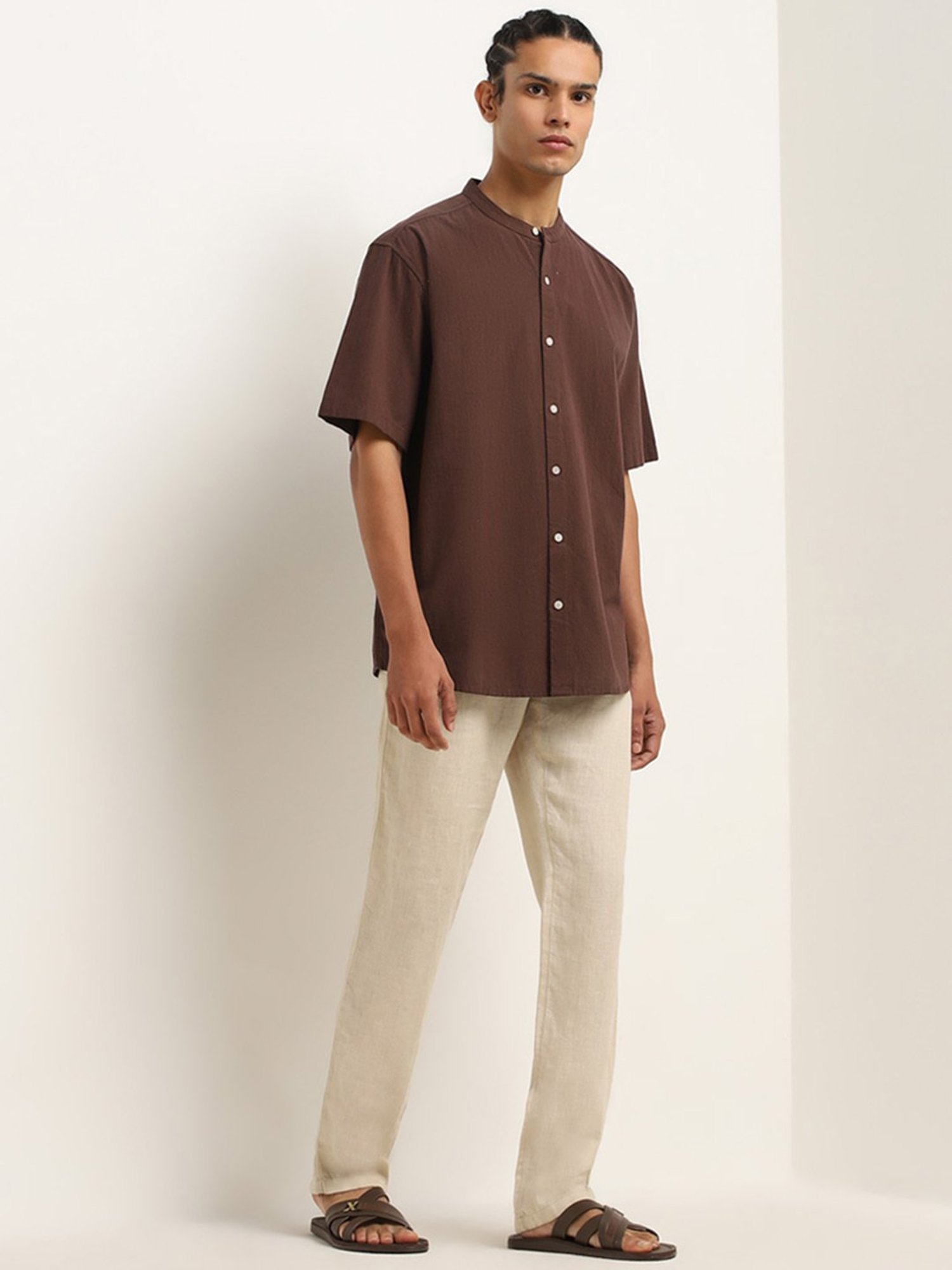 ETA by Westside Dark Brown Slim-Fit Cotton Shirt