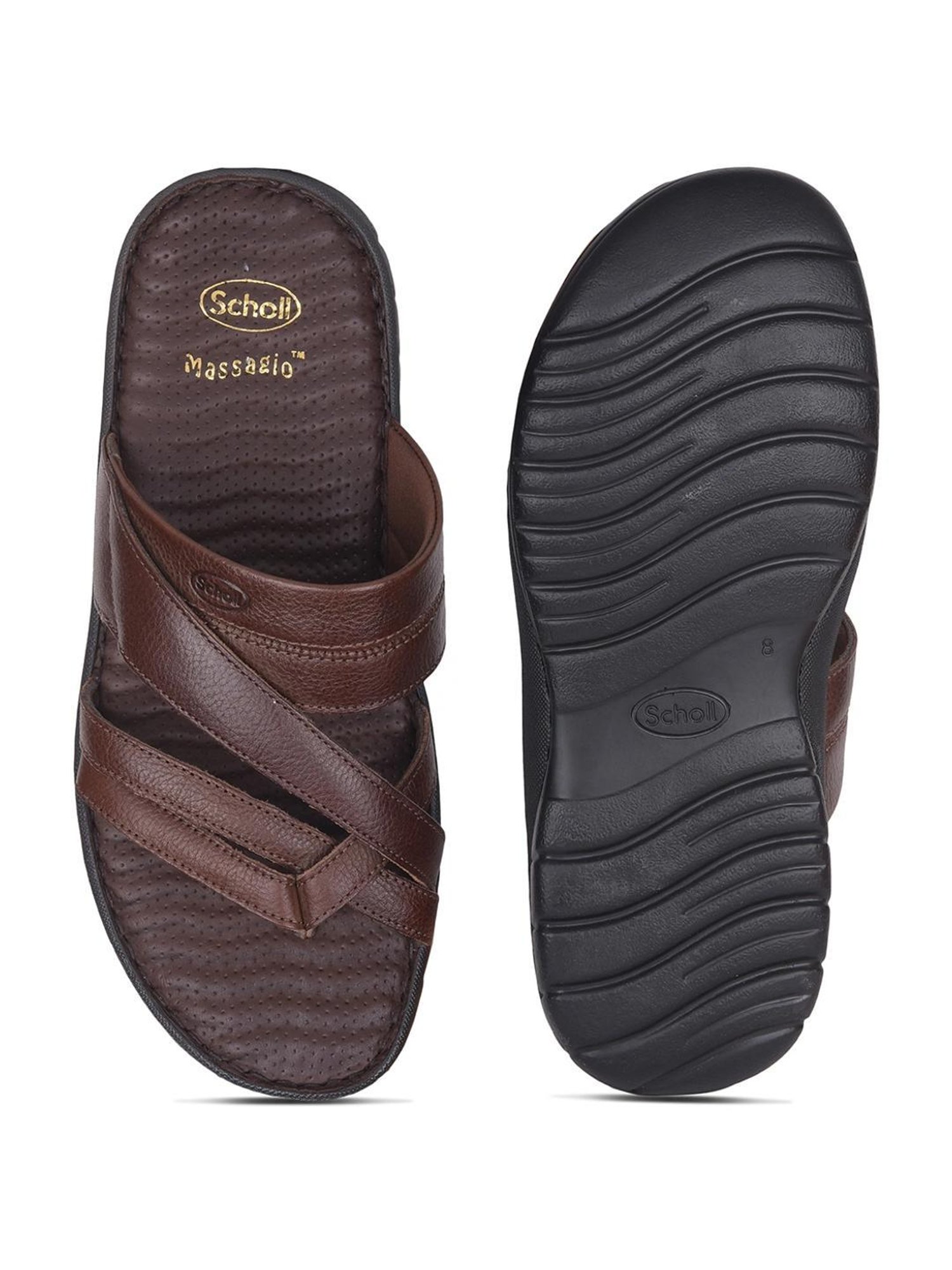 Scholl by Bata Men's NW ERIC Brown Cross Strap Sandals