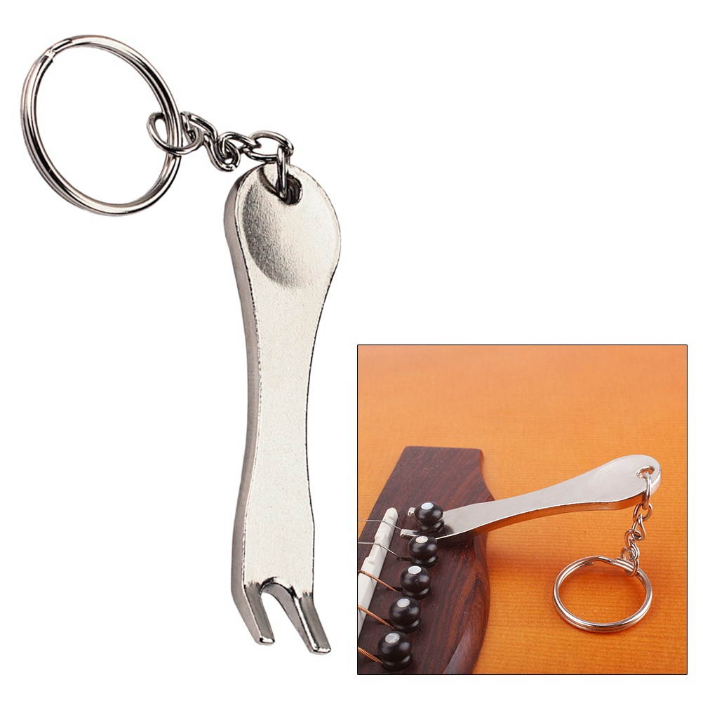 Guitar Bridge Pin Puller String Nail Peg Puller Musical Tool Keychain for Acoustic Guitar Ukulele Bass Banjo Dobro Mandolin (Silver)
