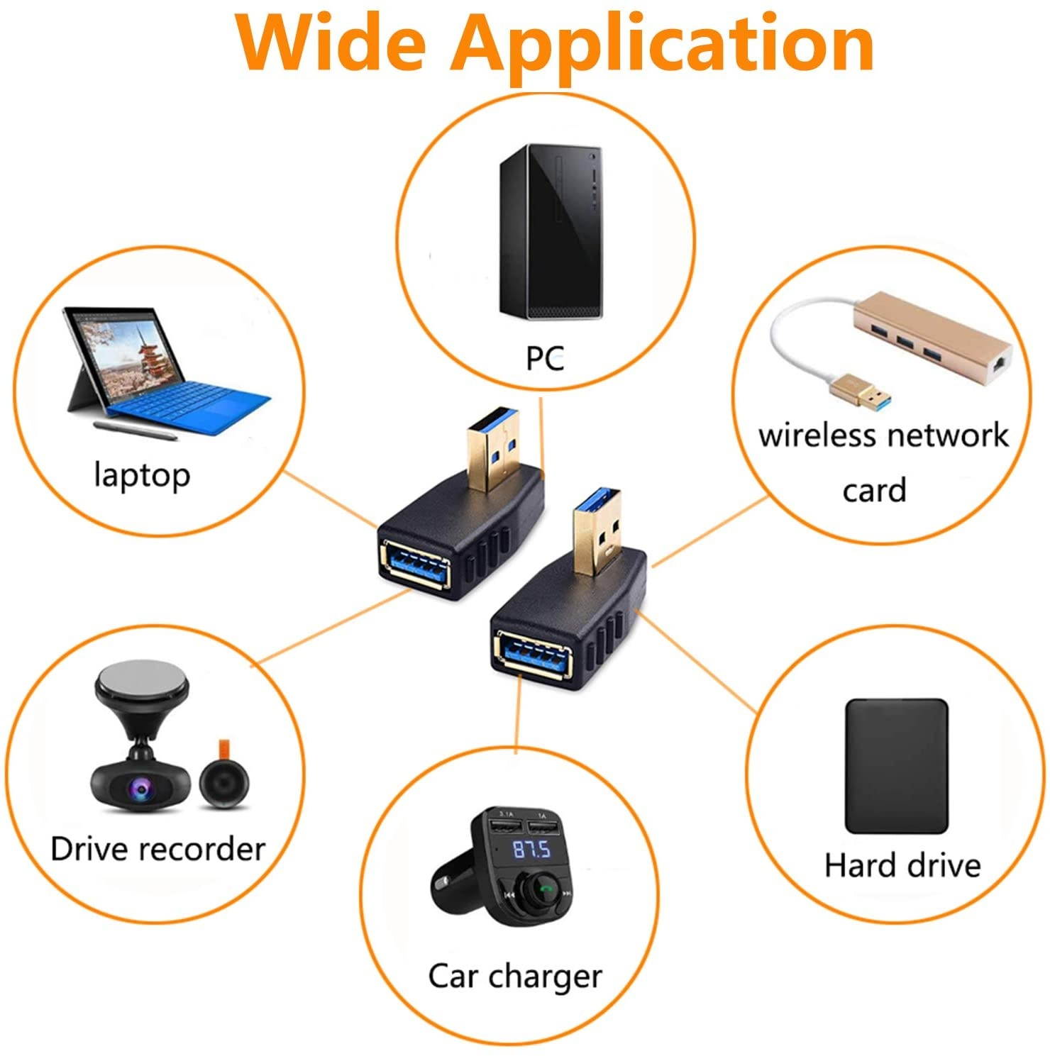 USB 3.0 Adapter 90 Degree Male to Female Coupler Connector Plug Left Angle and Right Anglefor ComputerU Disk Mouse and More(2 Pack)
