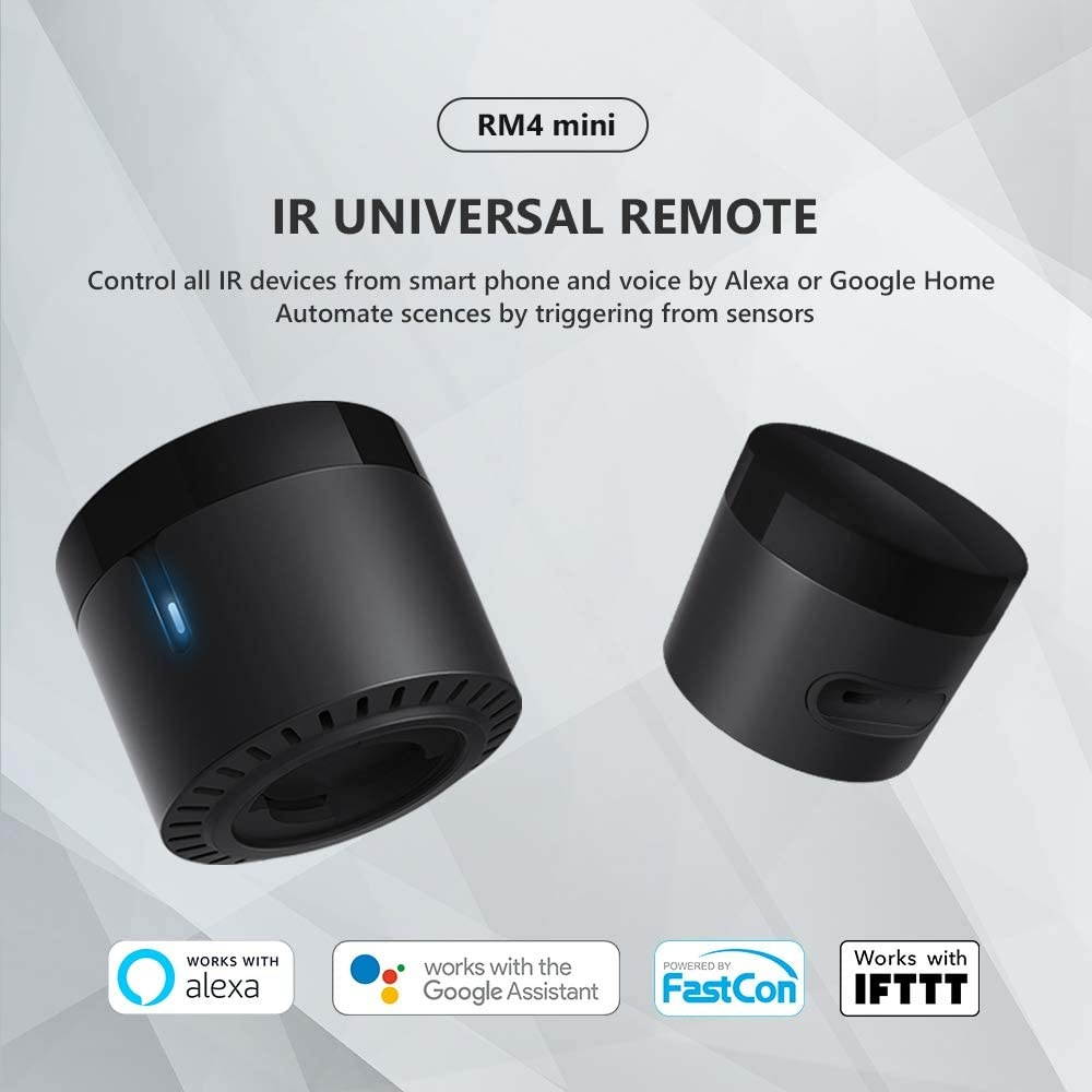 BroadLink RM4 Mini IR Universal Remote Control, Smart Home Automation Wi-Fi Infrared Blaster for TV Air Conditioner STB Audio, Works with Alexa, Google Home, IFTTT
