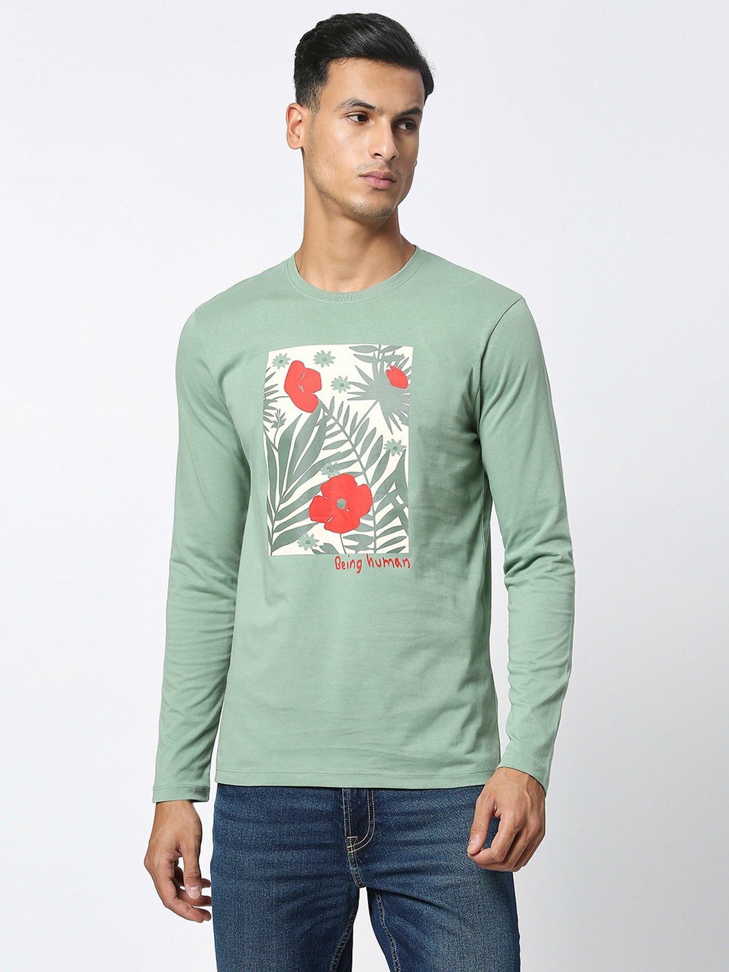 Being Human Mint Green Regular Fit Graphic Print Crew T-Shirt