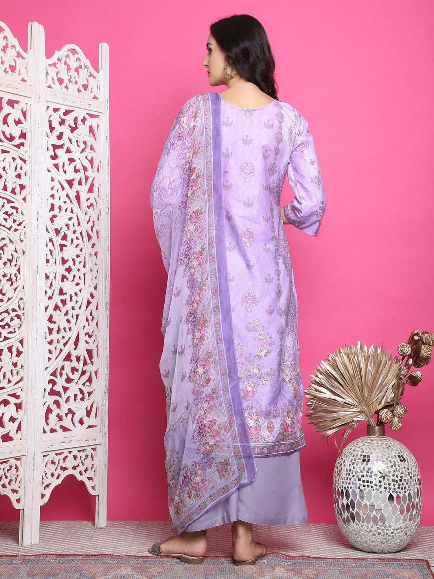 Stylee LIFESTYLE Lavender Printed Unstitched Dress Material