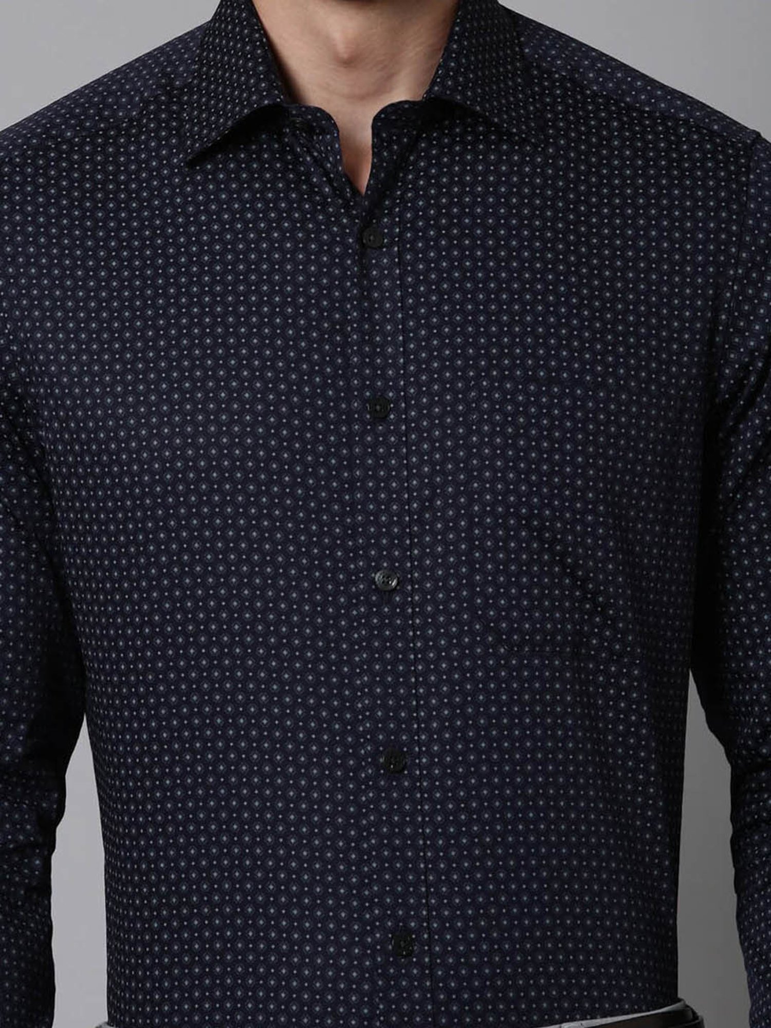 Luxure By Louis Philippe Navy Blue Cotton Regular Fit Printed Shirt