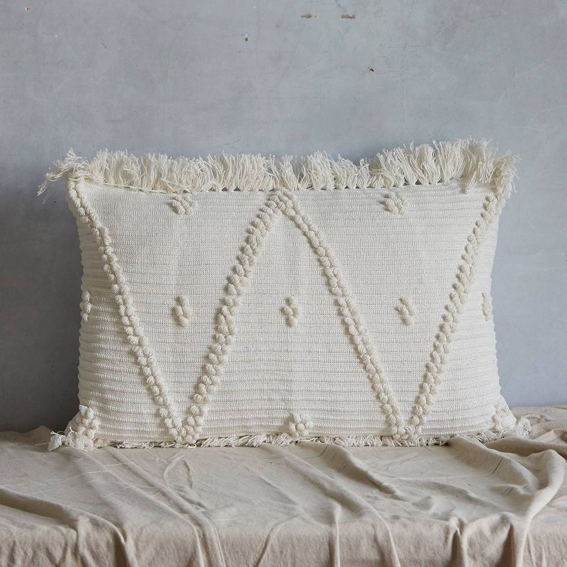 26"x16" Chevron Lumbar Throw Pillow with Fringe Natural - Patina Vie