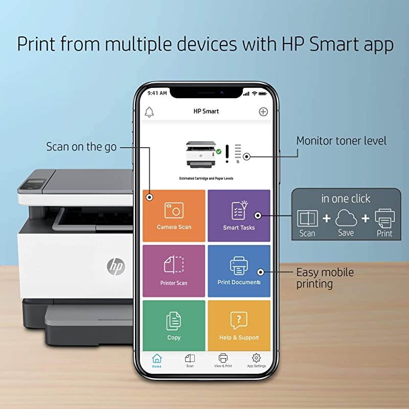 Neverstop All-in-One Laser Printer 1202w, Wireless Laser with Cartridge-Free Monochrome Toner Tank (5HG92A)