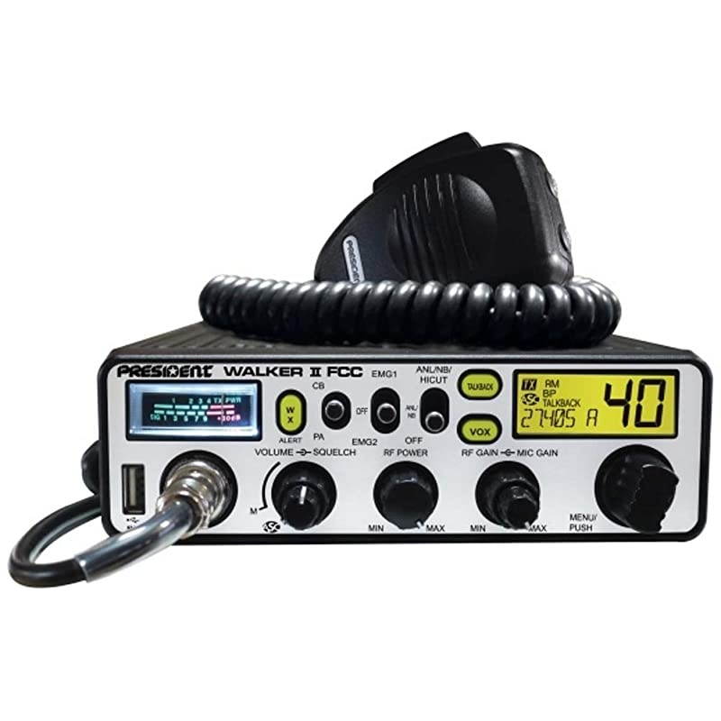 WALKER II FCC AM Transceiver CB Radio, 40 Channels AM, Channel Rotary Switch, Volume Adjustment and ON/OFF, Manual Squelch and ASC, Multi-functions LCD Display