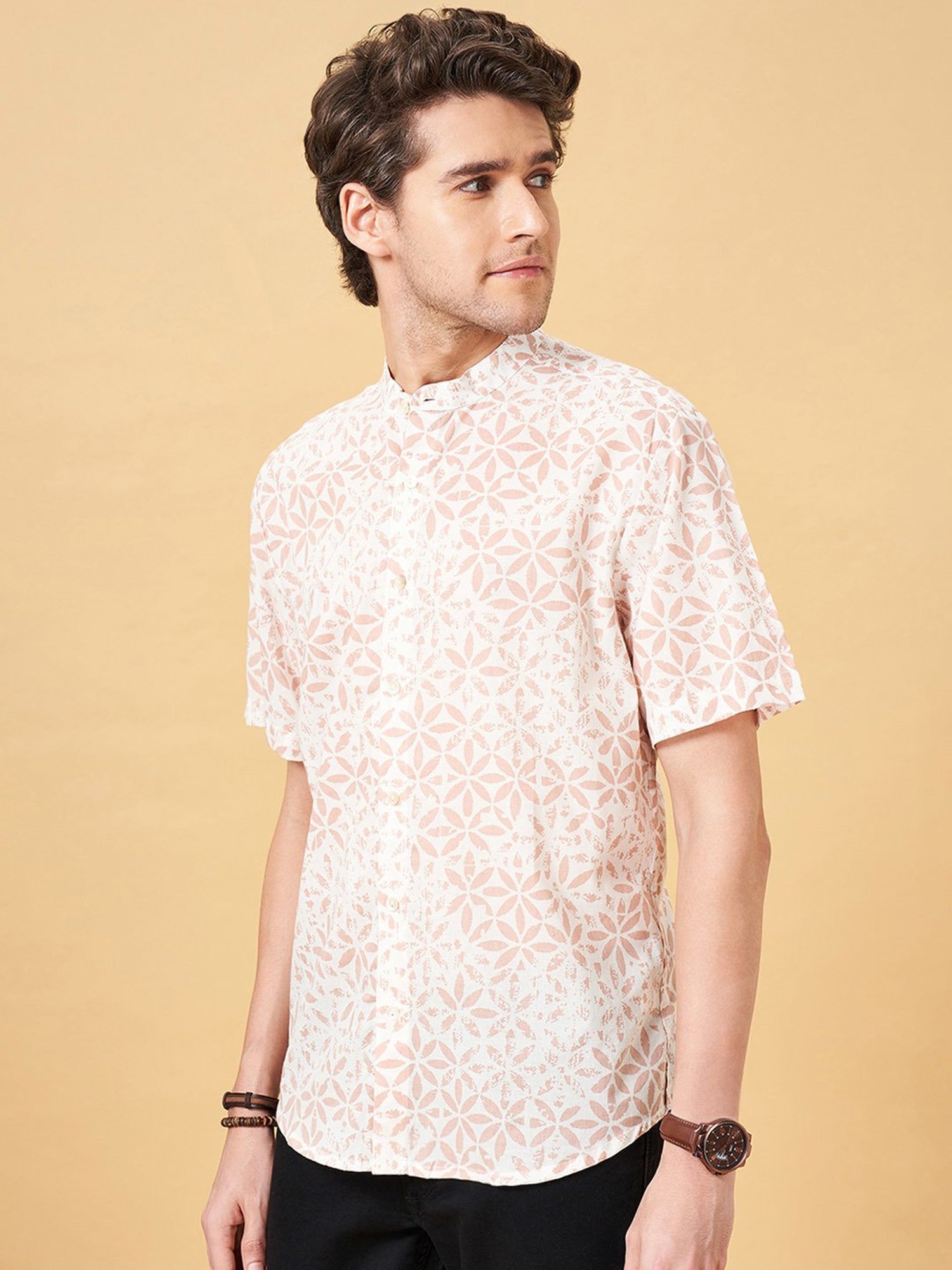 Indus Route by Pantaloons Coral Blush Regular Fit Printed Shirt