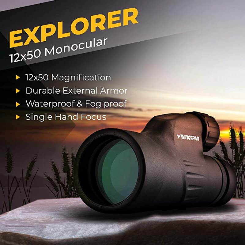 Explorer High Powered 12X50 Monocular. Bright and Clear. Single Hand Focus. Waterproof. Fog Proof. for Bird Watching, or Watching Wildlife. Daytime Use. Formerly Polaris Optics