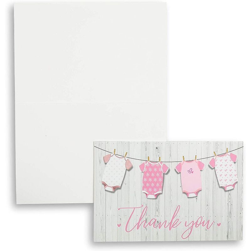 60-Pack Baby Shower Thank You Cards for Girl, Gender Reveal Parties, Pink Envelopes & Sticker Included