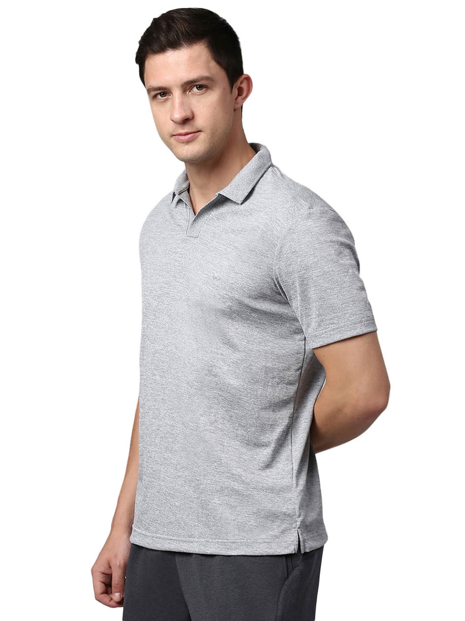 Slowave Grey Regular Fit Self Design Polo T-Shirt