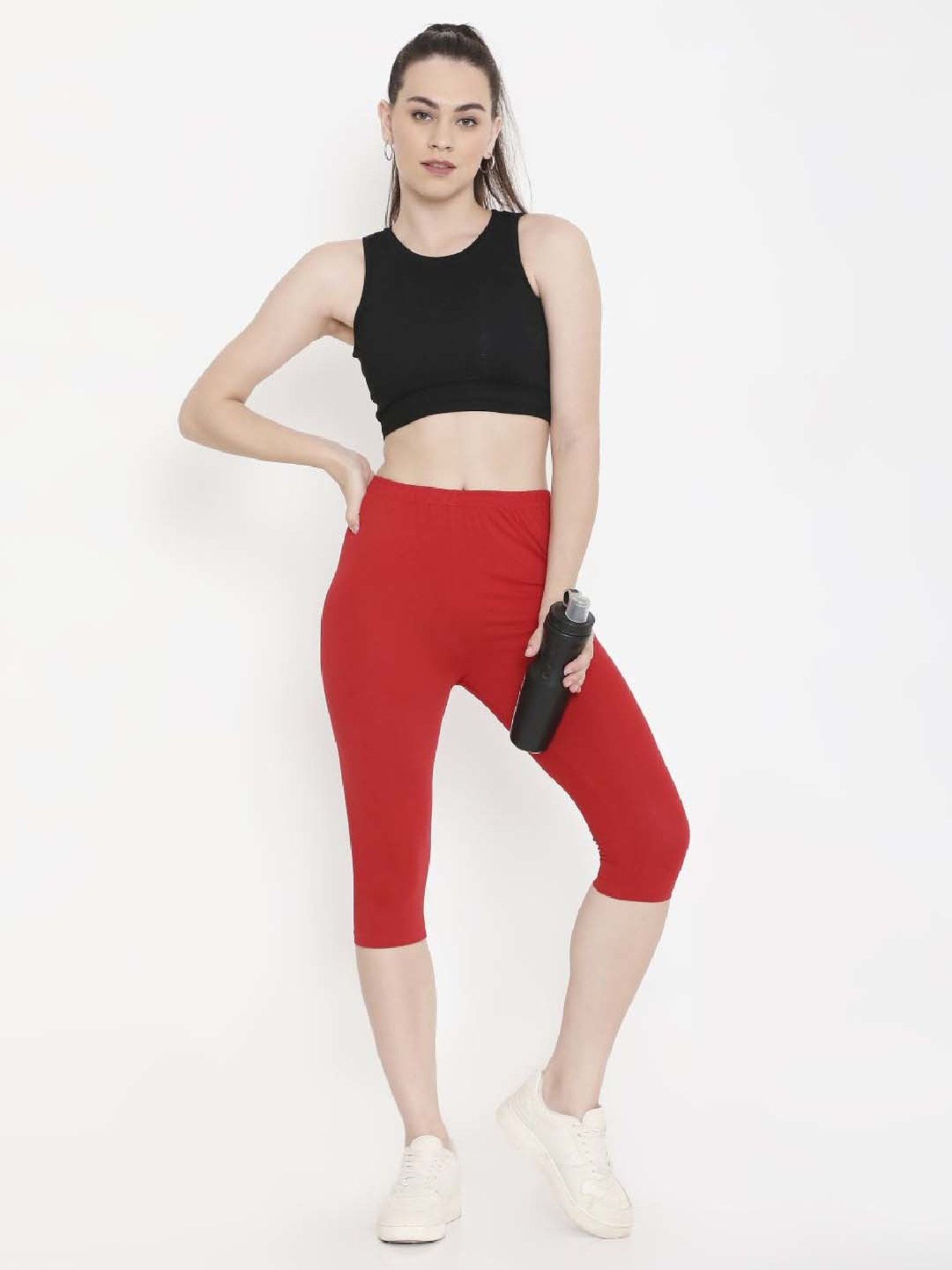 FEELINGS Red Cotton Plain Capris