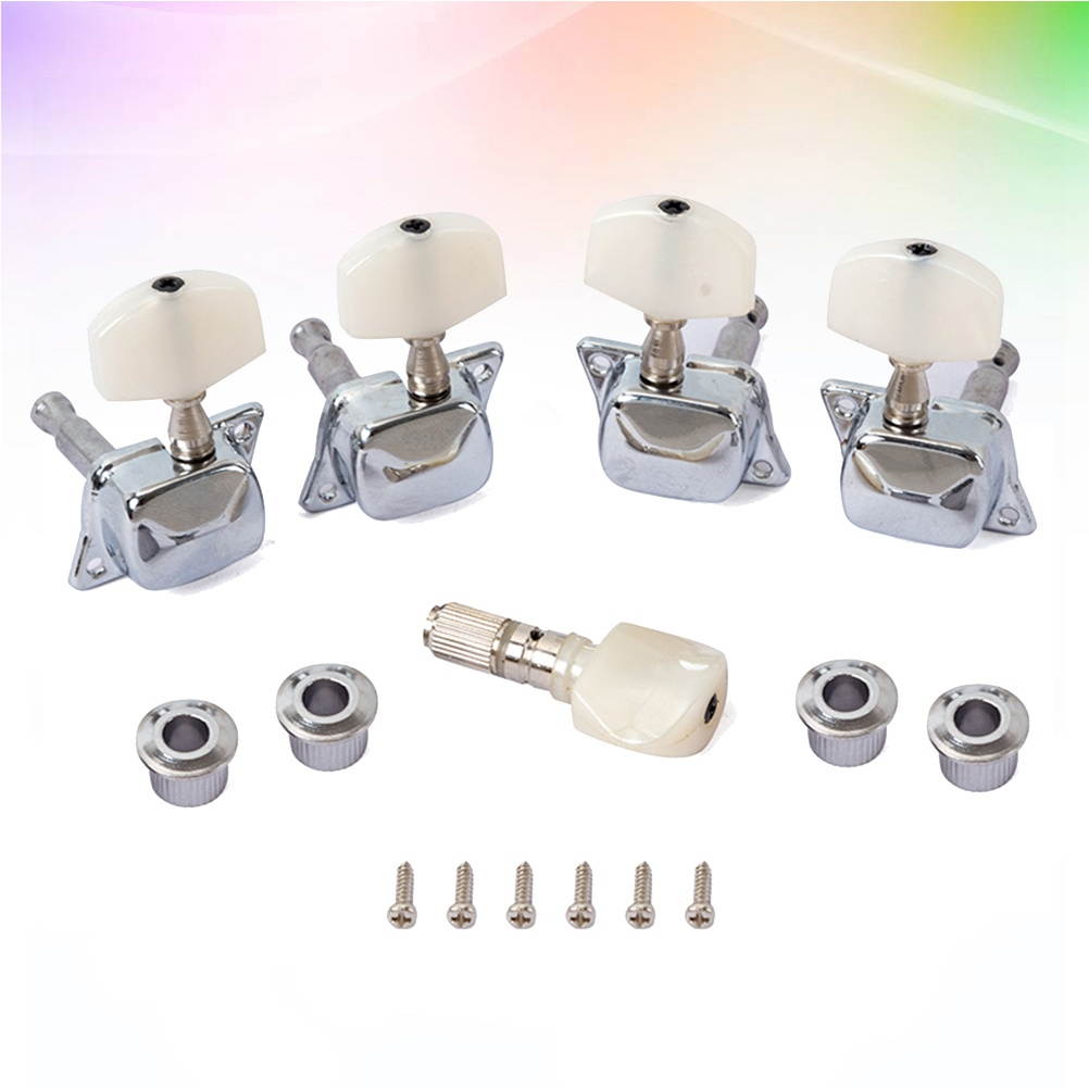 5 Pcs Banjo Semi-closed Machine Head Tuning Tuner Peg Key with 4 Bushing for Banjo Guitar (Silver)